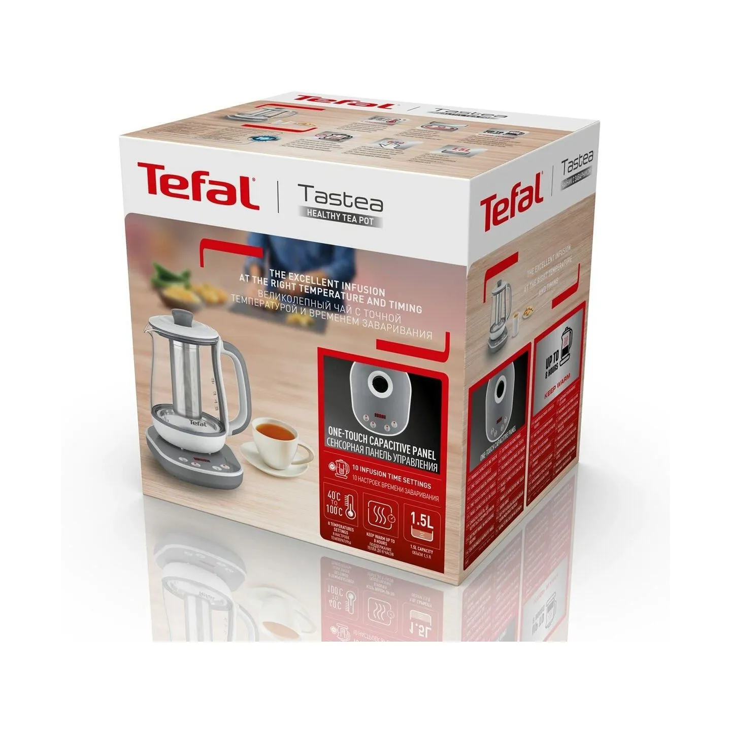 Tefal Tastea Kettle | BJ551B10 | Tea Kettle | 1400 W | 1.5 L | Glass | 360° rotational base | Grey/White