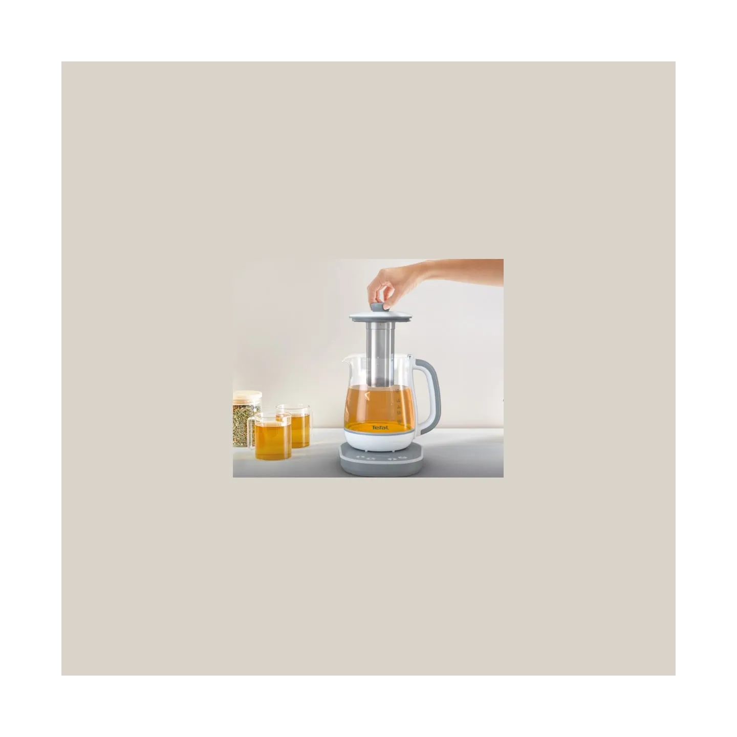 Tefal Tastea Kettle | BJ551B10 | Tea Kettle | 1400 W | 1.5 L | Glass | 360° rotational base | Grey/White