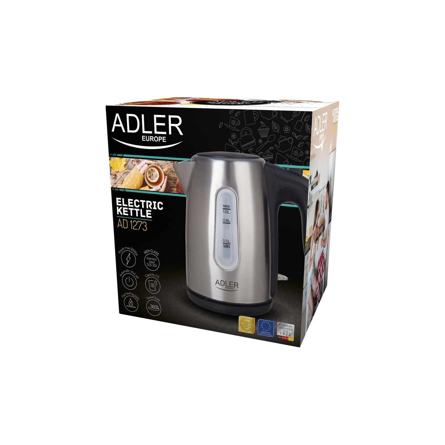Adler | Kettle | AD 1273 | Standard | 1200 W | 1 L | Stainless steel | 360° rotational base | Stainless steel