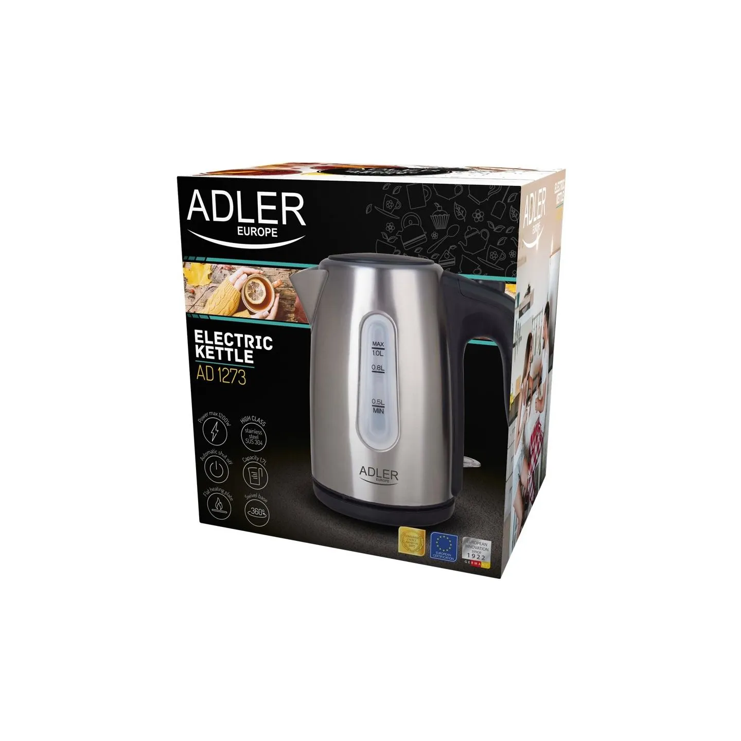 Adler | Kettle | AD 1273 | Standard | 1200 W | 1 L | Stainless steel | 360° rotational base | Stainless steel