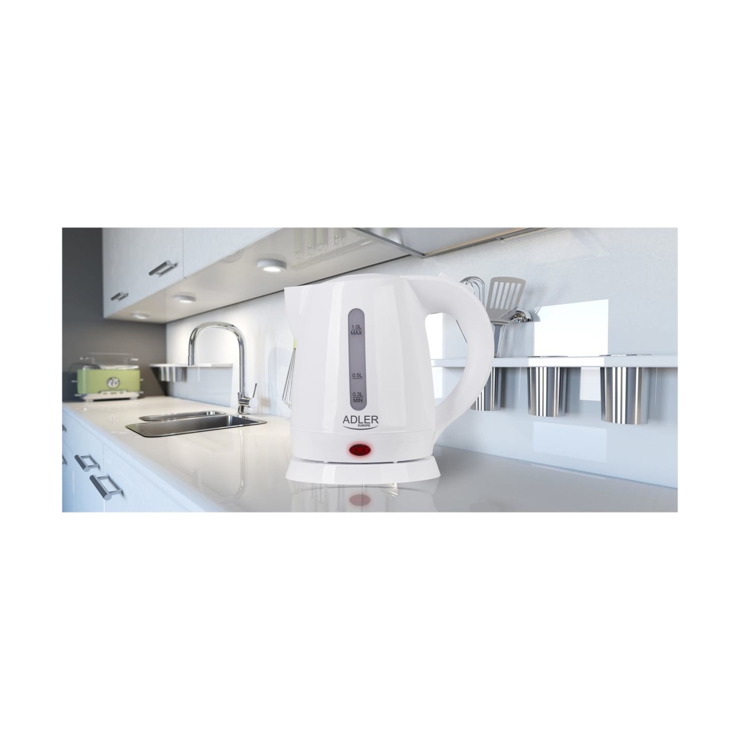 Adler | Kettle | AD 1272 | Electric | 1600 W | 1 L | Stainless steel/Polypropylene | 360° rotational base | White