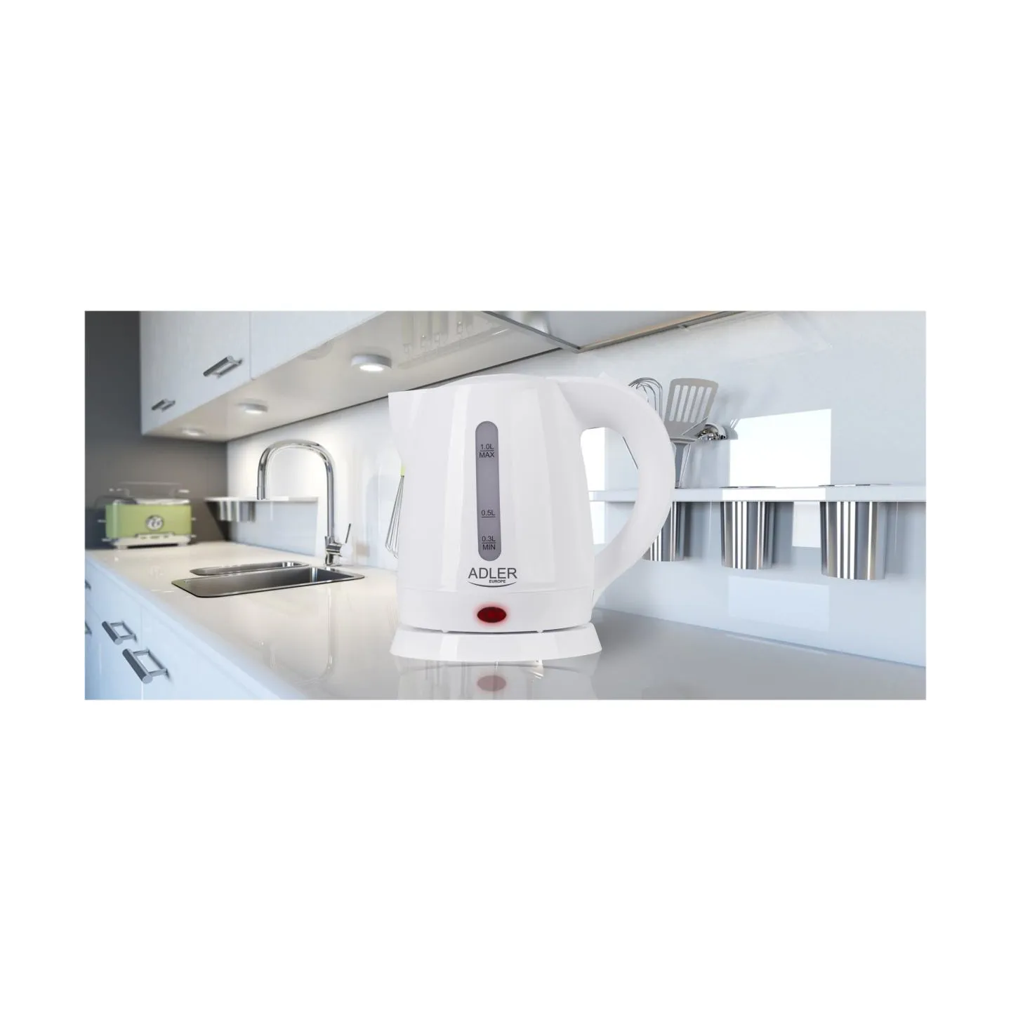 Adler | Kettle | AD 1272 | Electric | 1600 W | 1 L | Stainless steel/Polypropylene | 360° rotational base | White