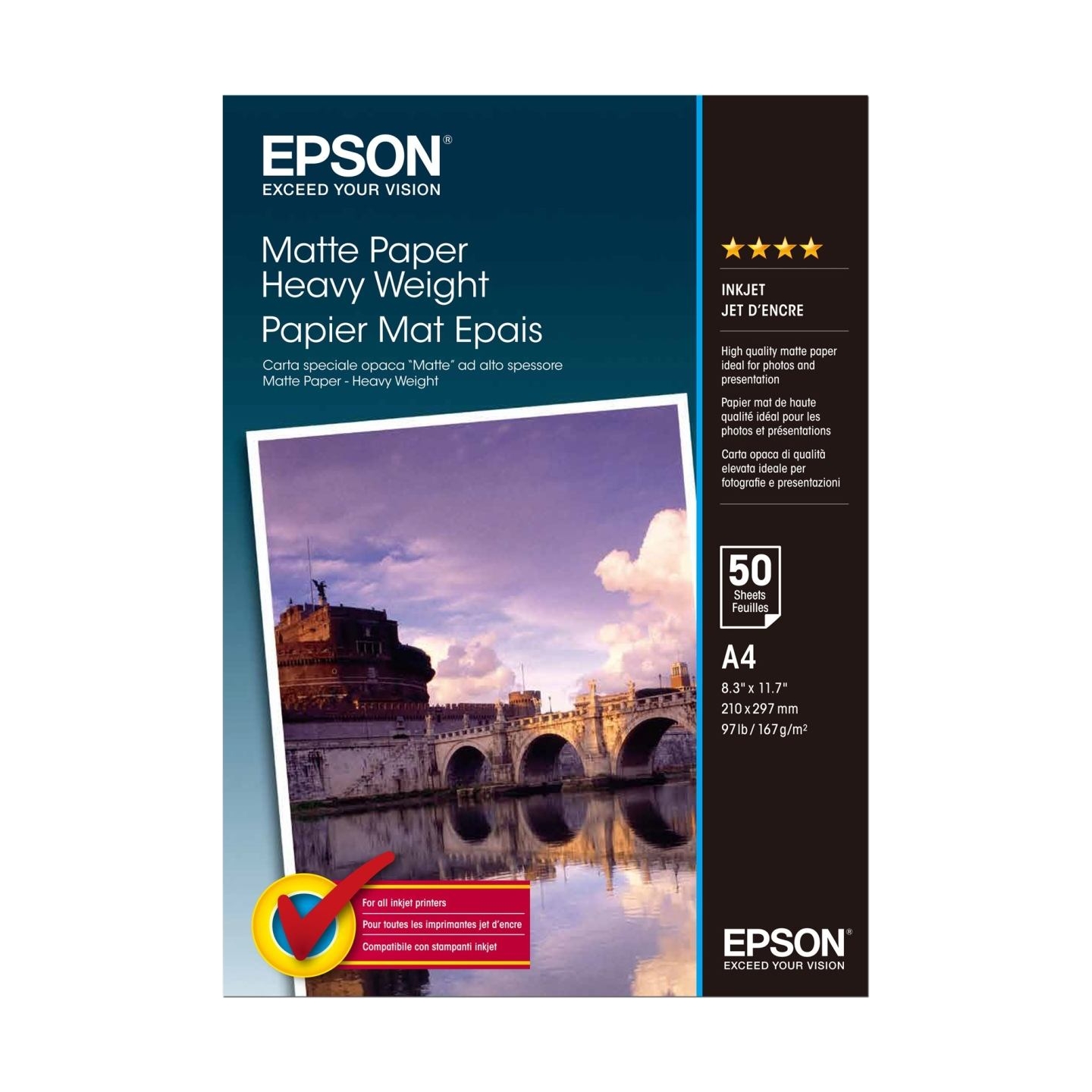 Epson Matte Paper Heavy Weight, DIN A4, 167g/mÂ², 50 Sheets