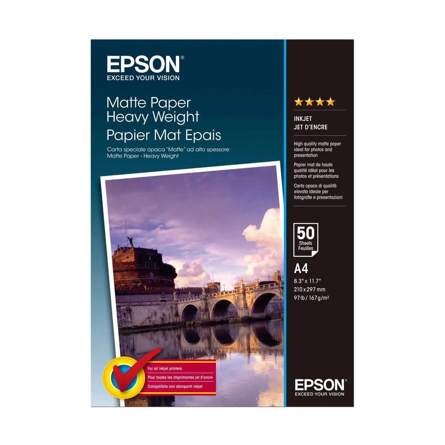 Epson Matte Paper Heavy Weight, DIN A4, 167g/mÂ², 50 Sheets