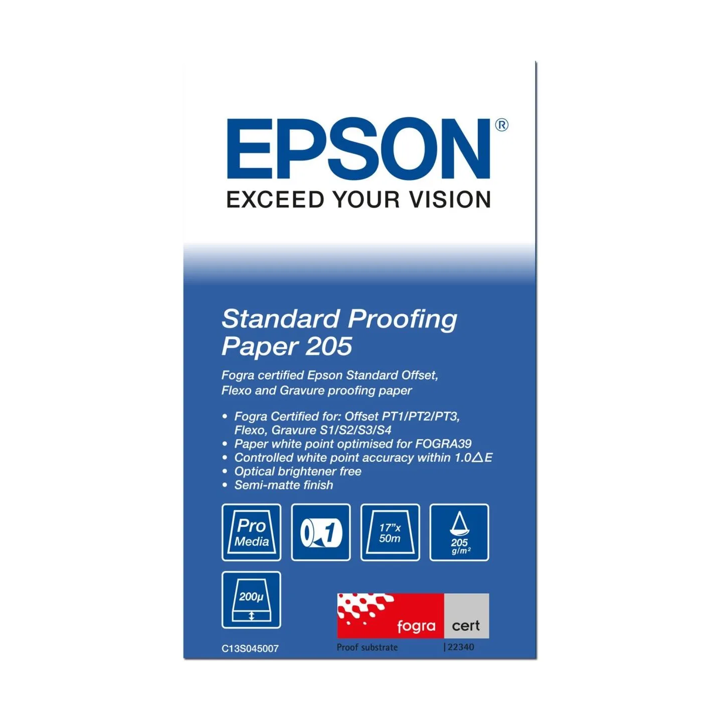 Epson C13S045007 | Bond Paper Bright | White | 205 g/m² | 432 mm x 50 m