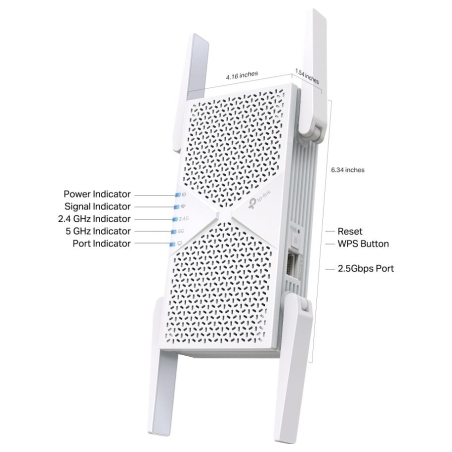 Tp-Link BE6500 Dual-Band Wi-Fi 7 Range Extender | RE405BE | 2.4 GHz, 5 GHz | 802.11ax | 688/5764 Mbit/s | Ethernet LAN (RJ-45) p