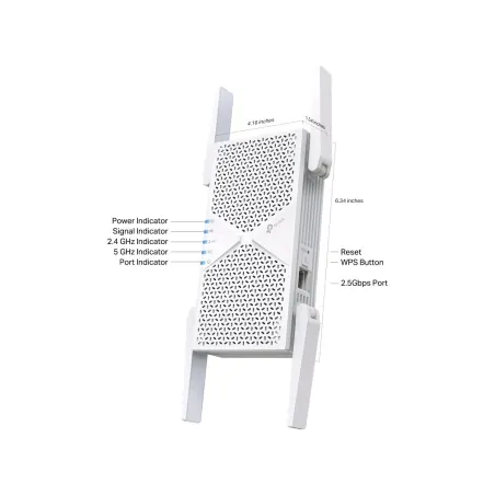 Tp-Link BE6500 Dual-Band Wi-Fi 7 Range Extender | RE405BE | 2.4 GHz, 5 GHz | 802.11ax | 688/5764 Mbit/s | Ethernet LAN (RJ-45) p