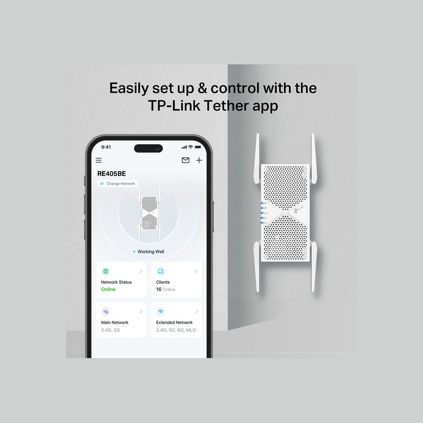 Tp-Link BE6500 Dual-Band Wi-Fi 7 Range Extender | RE405BE | 2.4 GHz, 5 GHz | 802.11ax | 688/5764 Mbit/s | Ethernet LAN (RJ-45) p