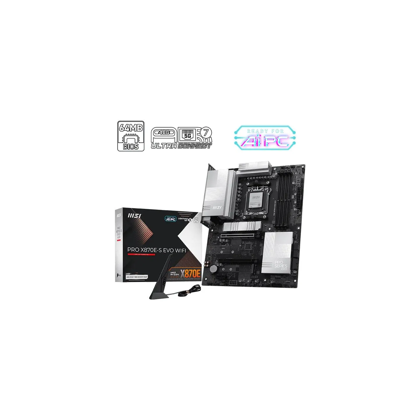 MSI PRO X870E-S EVO WIFI | Processor family AMD | Processor socket AM5 | DDR5 | Supported hard disk drive interfaces SATA, M.2 |