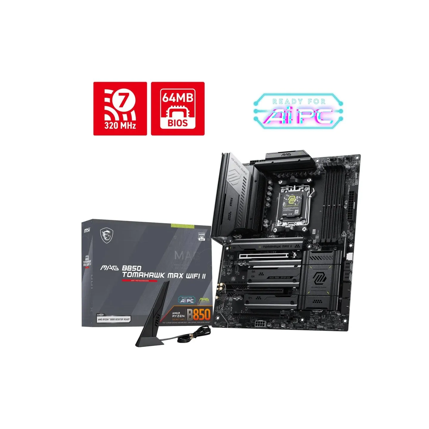 MSI MAG B850 TOMAHAWK MAX WIFI II | Processor family AMD | Processor socket AM5 | DDR5 | Supported hard disk drive interfaces SA