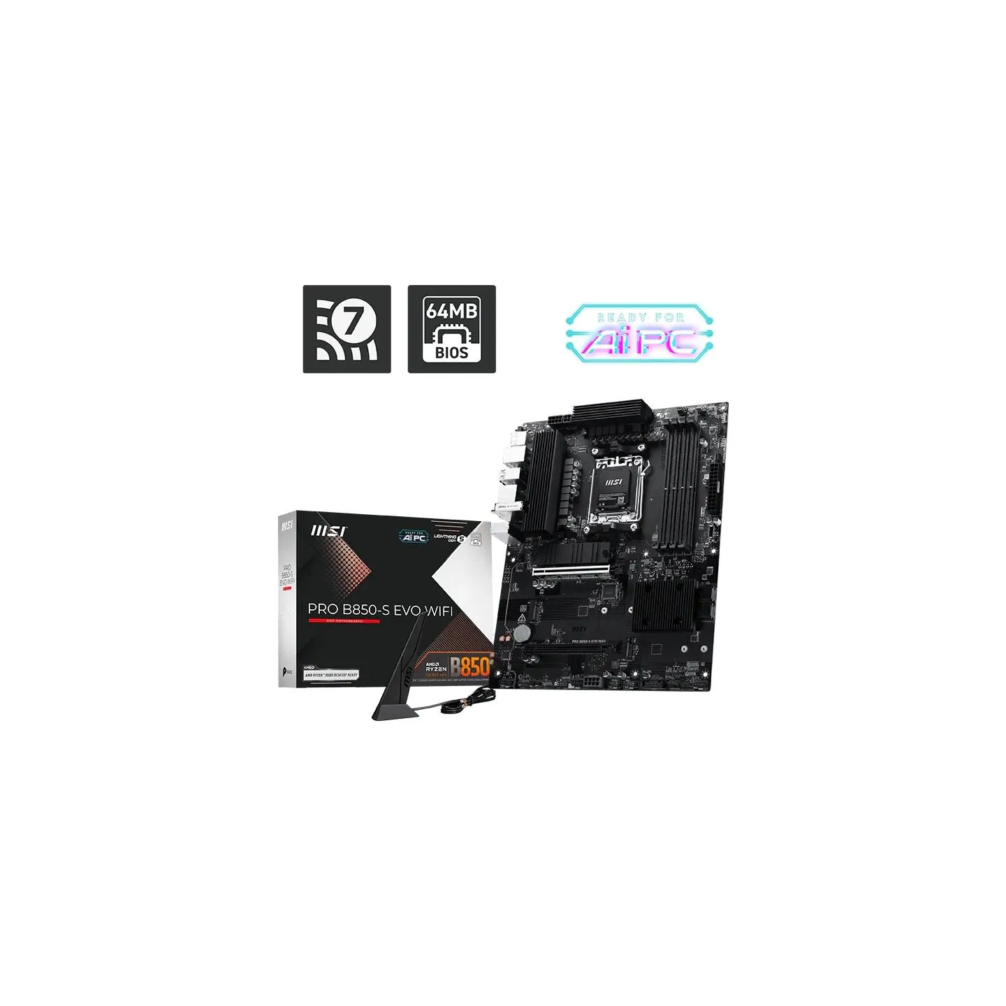 MSI PRO B850-S EVO WIFI | Processor family AMD | Processor socket AM5 | DDR5 | Supported hard disk drive interfaces SATA, M.2 | 