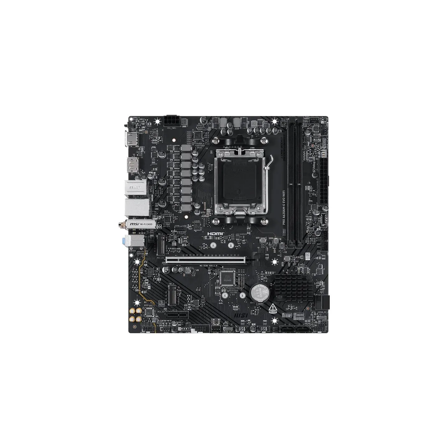 MSI PRO A620AM-G EVO WIFI | Processor family AMD | Processor socket AM5 | DDR5 | Number of SATA connectors 4 | Supported hard di