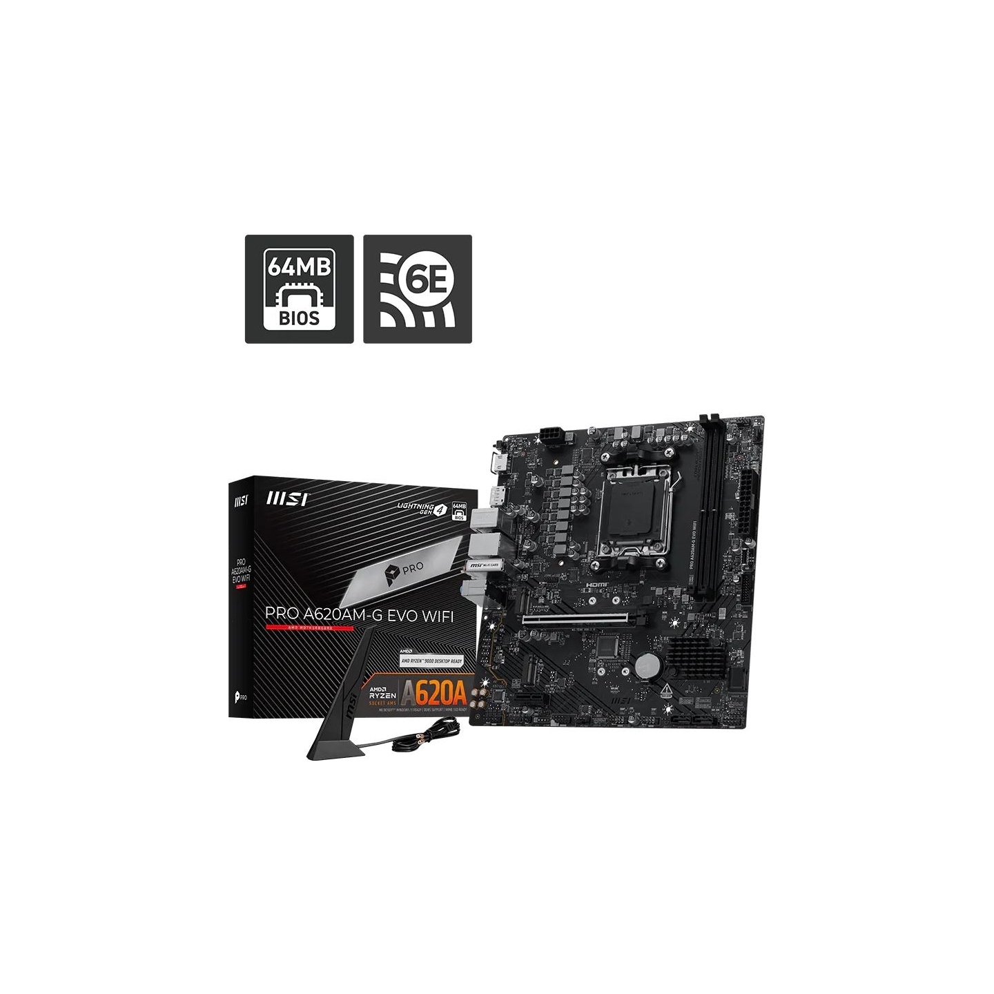 MSI PRO A620AM-G EVO WIFI | Processor family AMD | Processor socket AM5 | DDR5 | Number of SATA connectors 4 | Supported hard di