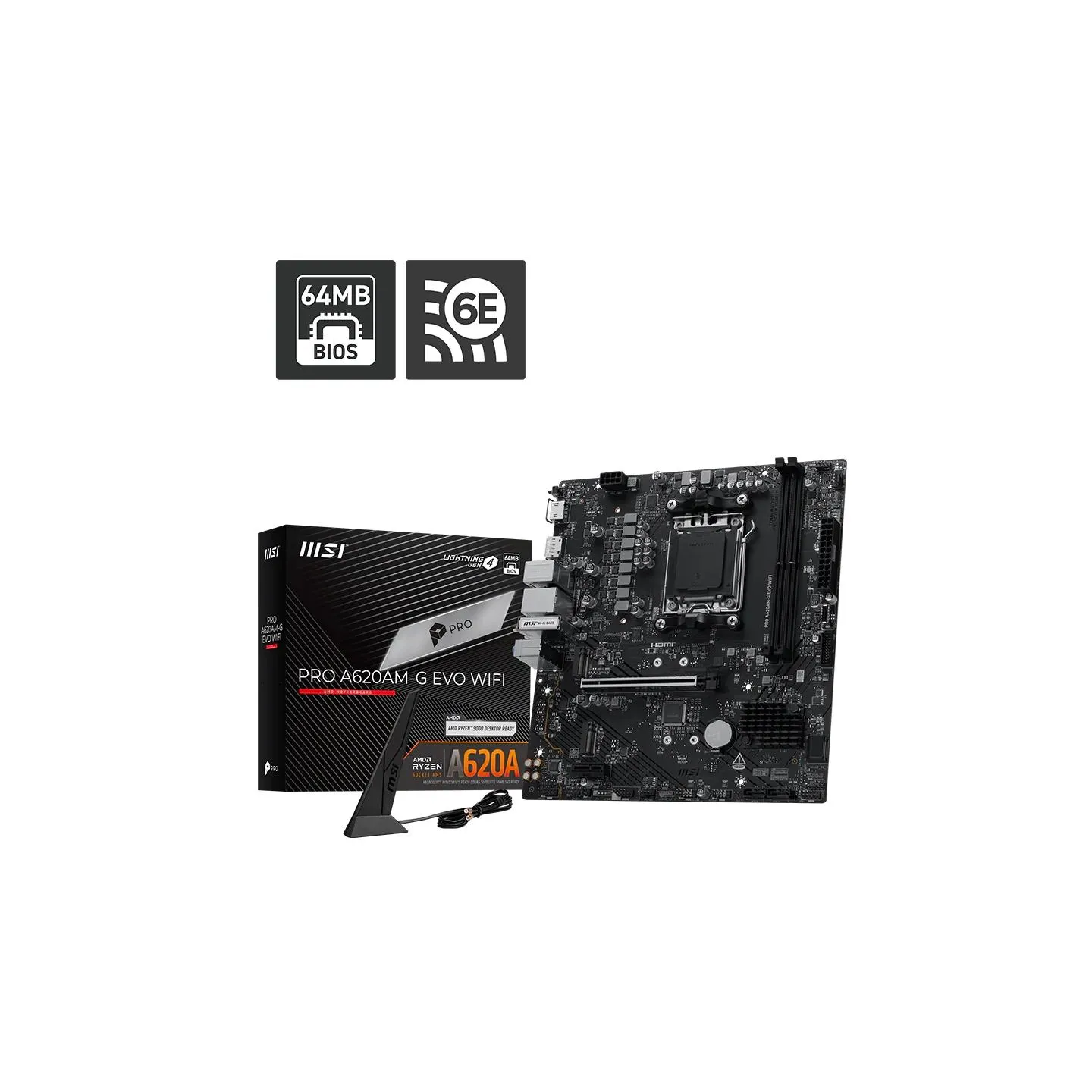 MSI PRO A620AM-G EVO WIFI | Processor family AMD | Processor socket AM5 | DDR5 | Number of SATA connectors 4 | Supported hard di
