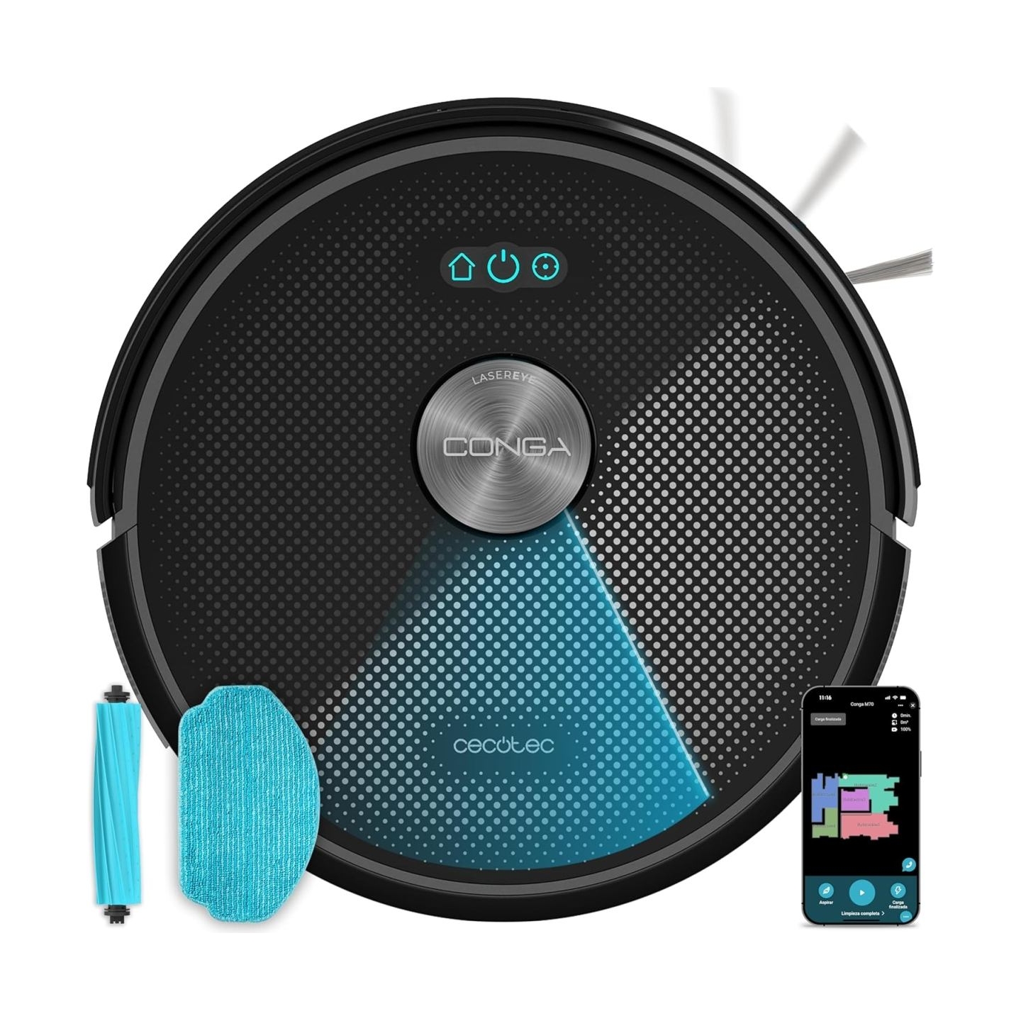 Cecotec Robot Vacuum Cleaner | Conga M70 | Wet&Dry | Operating time (max) 250 min | 4500 mAh | Dust capacity 400 L | 20000 Pa | 