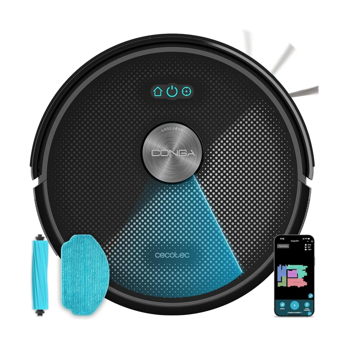 Cecotec Robot Vacuum Cleaner | Conga M70 | Wet&Dry | Operating time (max) 250 min | 4500 mAh | Dust capacity 400 L | 20000 Pa | 