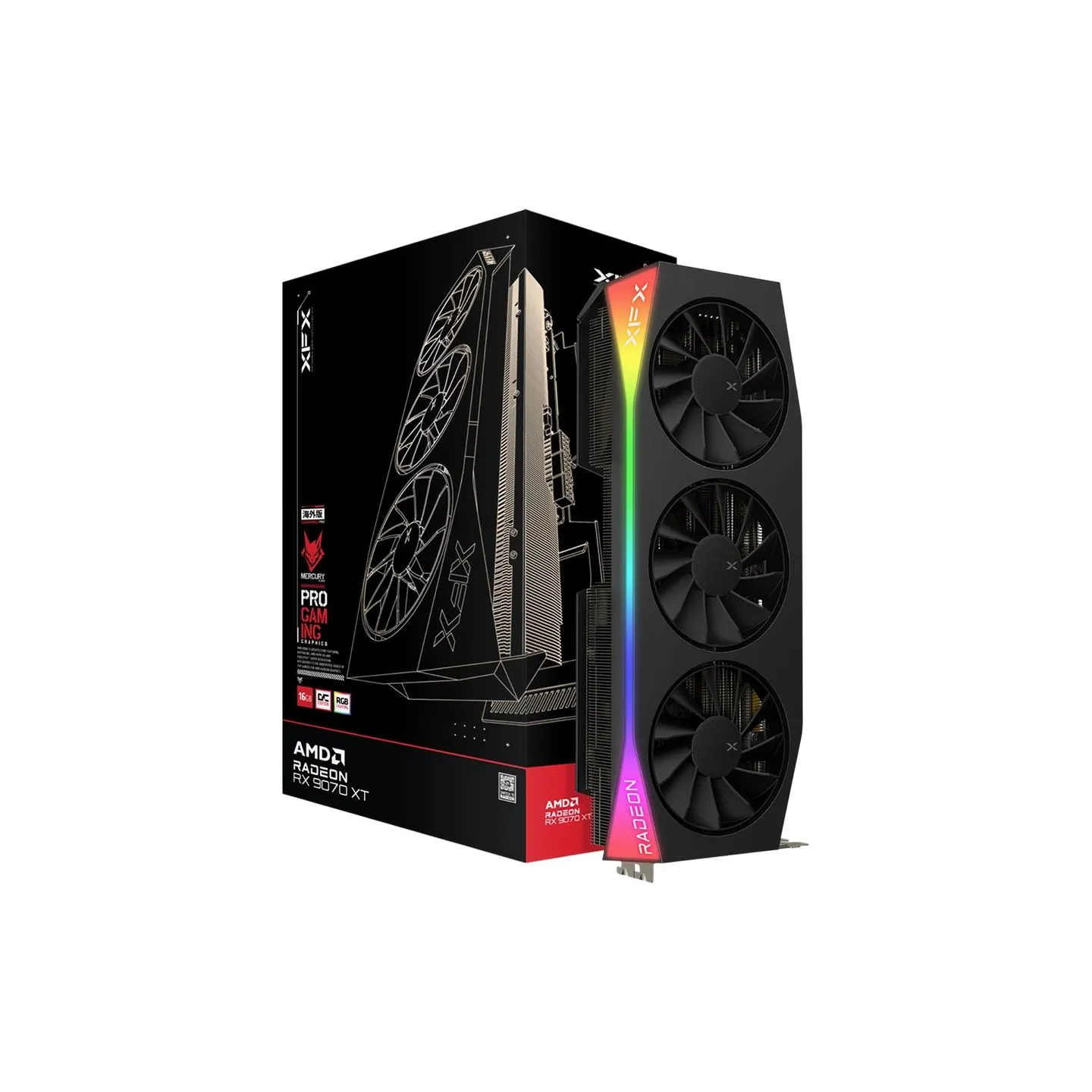 XFX Mercury AMD Radeon RX 9070XT OC Gaming Edition with RGB 16GB GDDR6, HDMI 3xDP