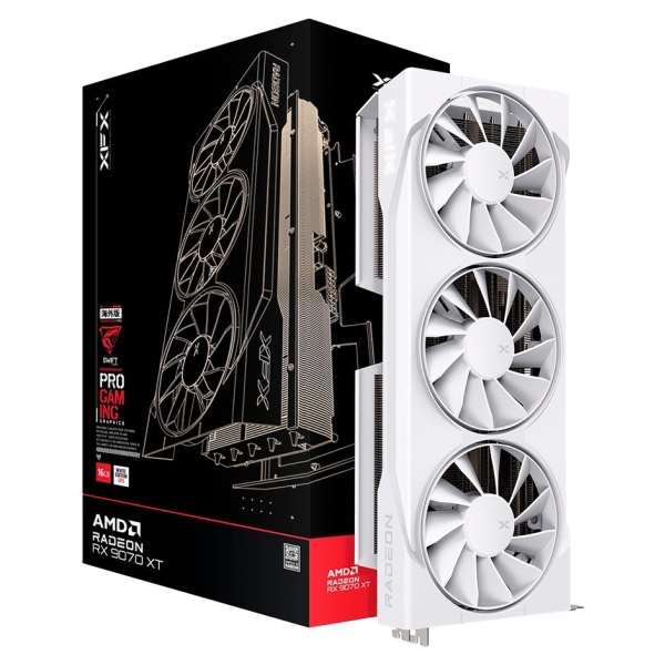 XFX Swift AMD Radeon RX 9070XT White Triple fan Gaming Edition with 16GB GDDR6 HDMI 3xDP, AMD RDNA 4