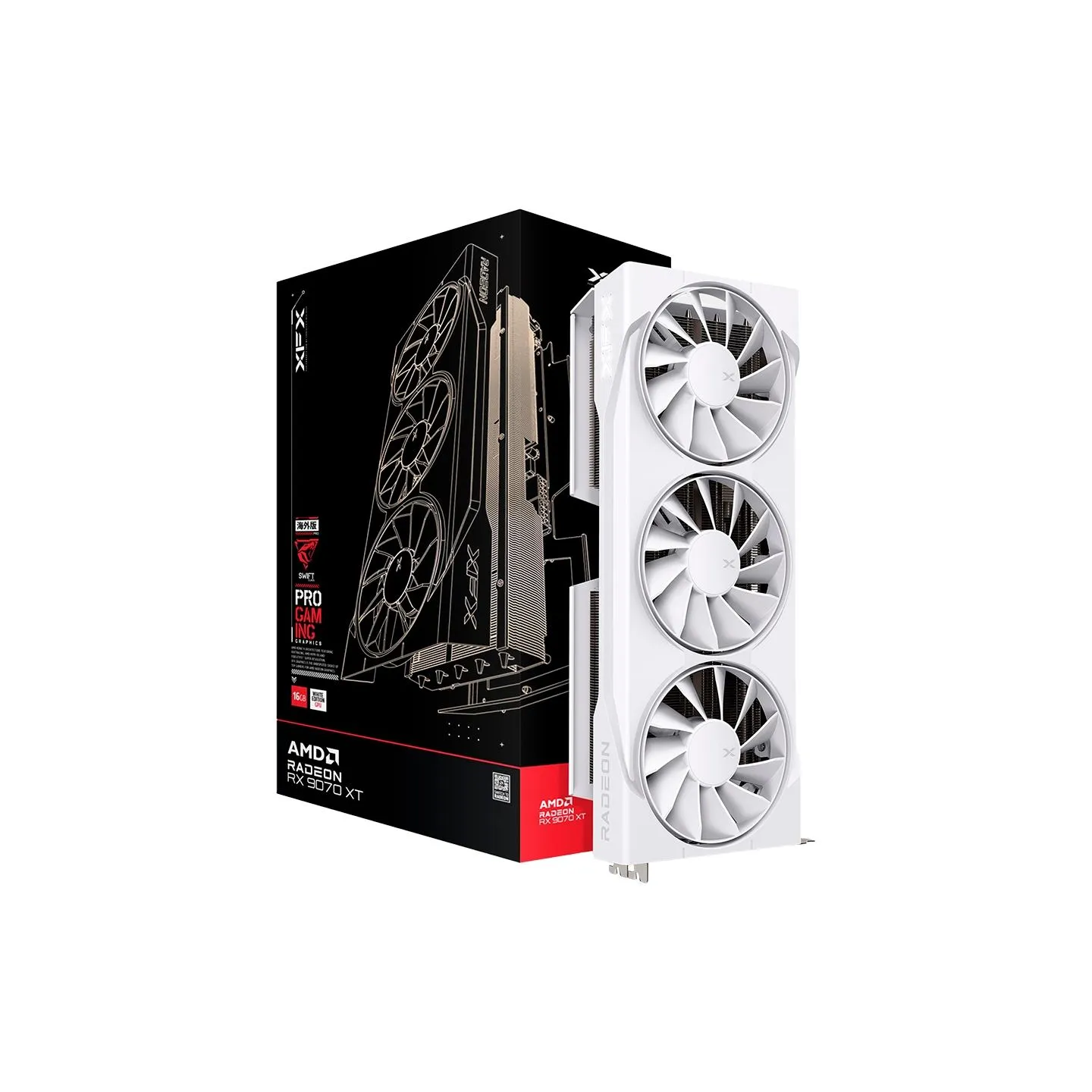 XFX Swift AMD Radeon RX 9070XT White Triple fan Gaming Edition with 16GB GDDR6 HDMI 3xDP, AMD RDNA 4