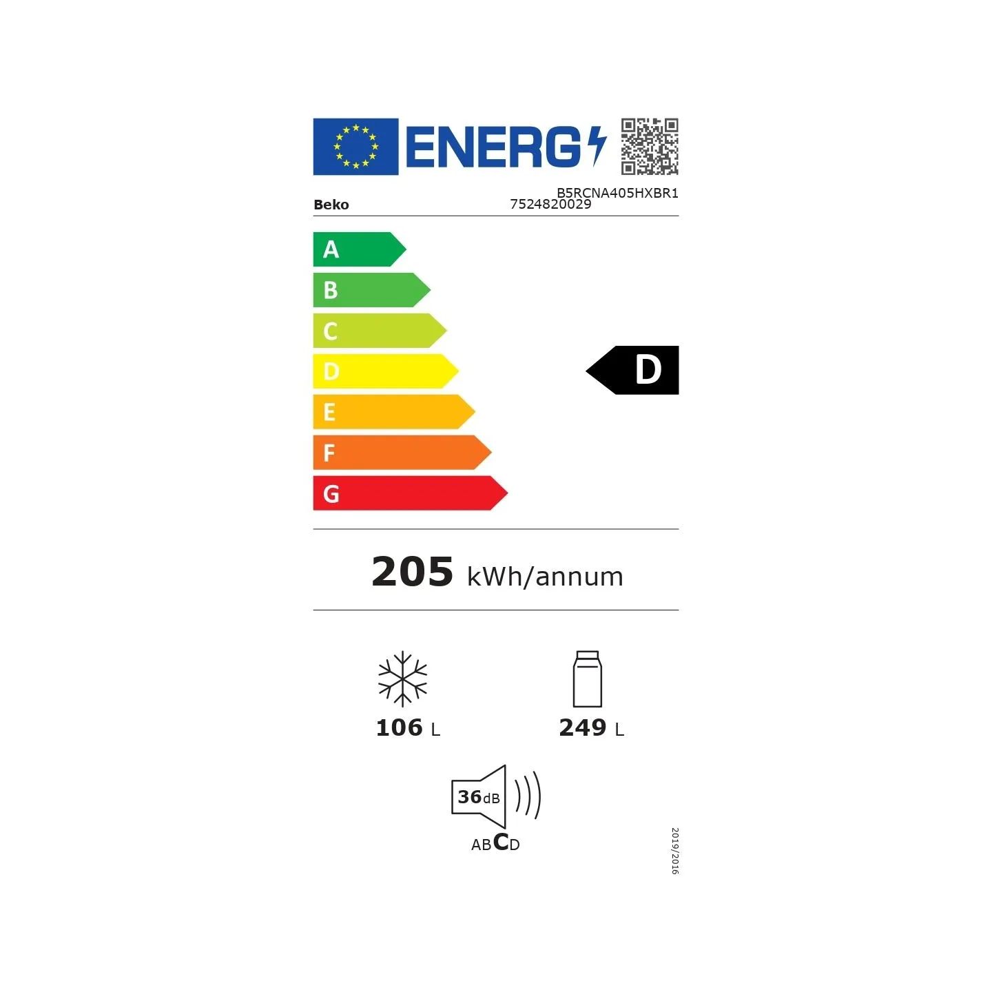 Beko Refrigerator | B5RCNA405HXBR1 | Energy efficiency class D | Free standing | Combi | Height 203.5 cm | No Frost system | Fri