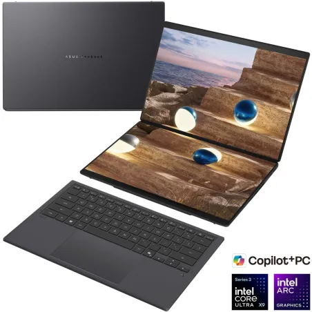 Asus | Zenbook Duo UX8407AA-SN066W | Moher Gray | 14 " | OLED | Touchscreen | 2.8K | 2880 x 1800 pixels | 144 Hz | Anti-Reflecti
