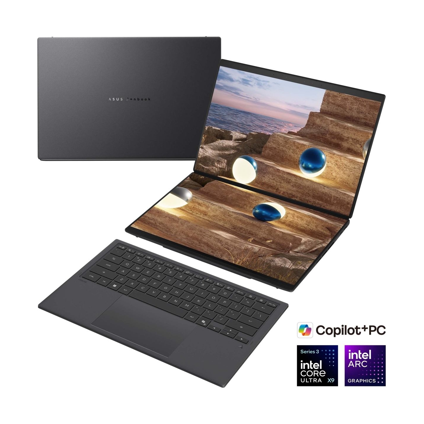 Asus | Zenbook Duo UX8407AA-SN066W | Moher Gray | 14 " | OLED | Touchscreen | 2.8K | 2880 x 1800 pixels | 144 Hz | Anti-Reflecti