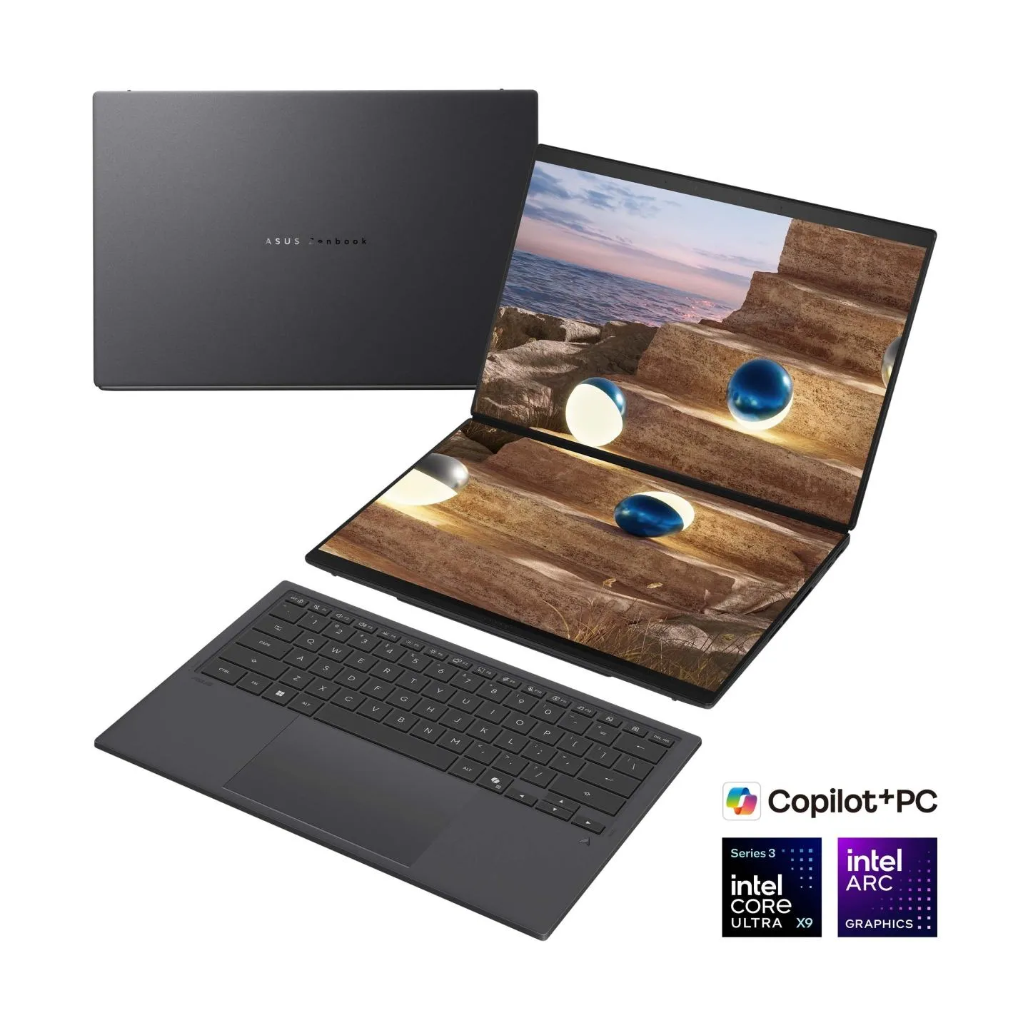 Asus | Zenbook Duo UX8407AA-SN066W | Moher Gray | 14 " | OLED | Touchscreen | 2.8K | 2880 x 1800 pixels | 144 Hz | Anti-Reflecti