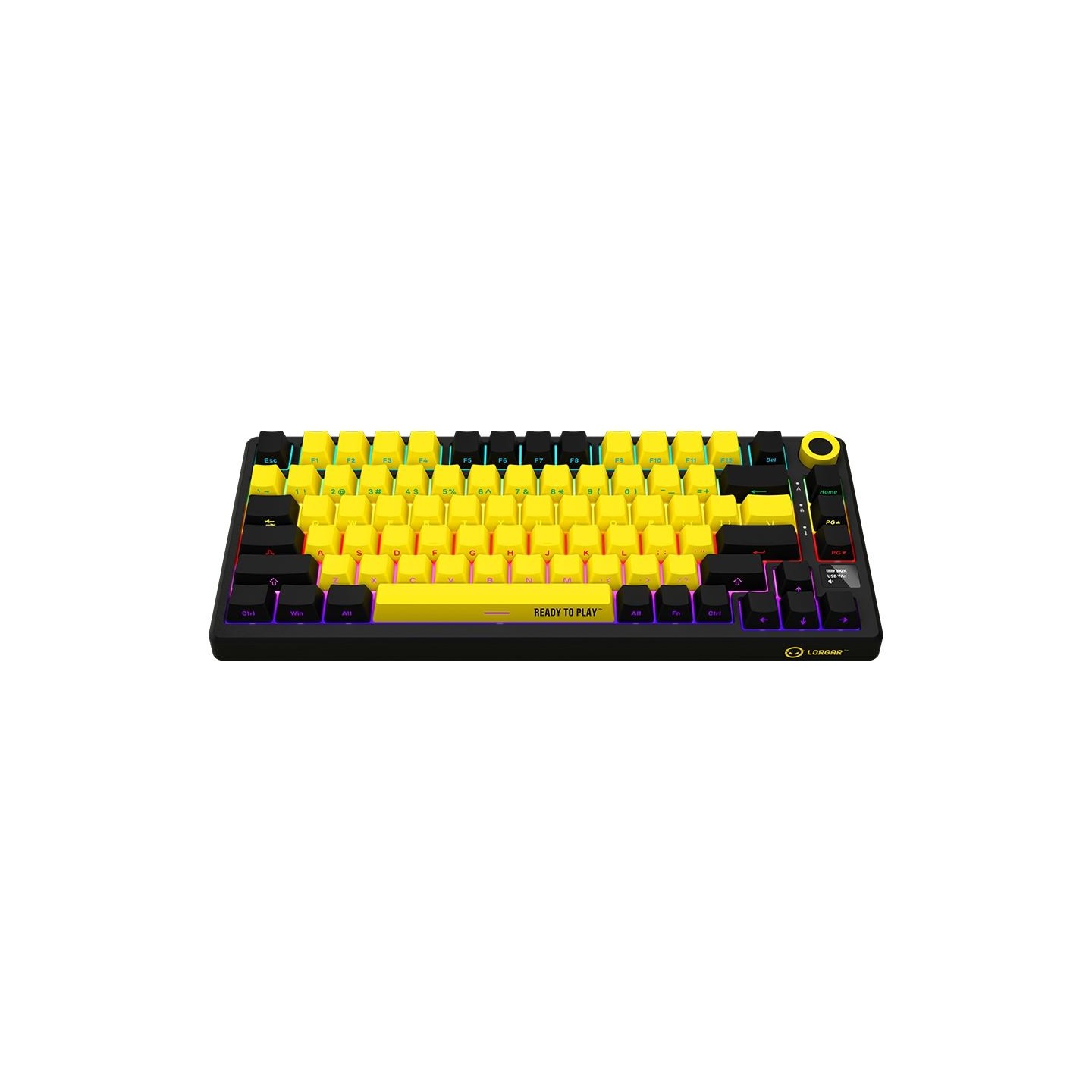 Lorgar KBP7075W, Wireless 75% Mechanical Gaming Keyboard Pro, Black/yellow, EN layout