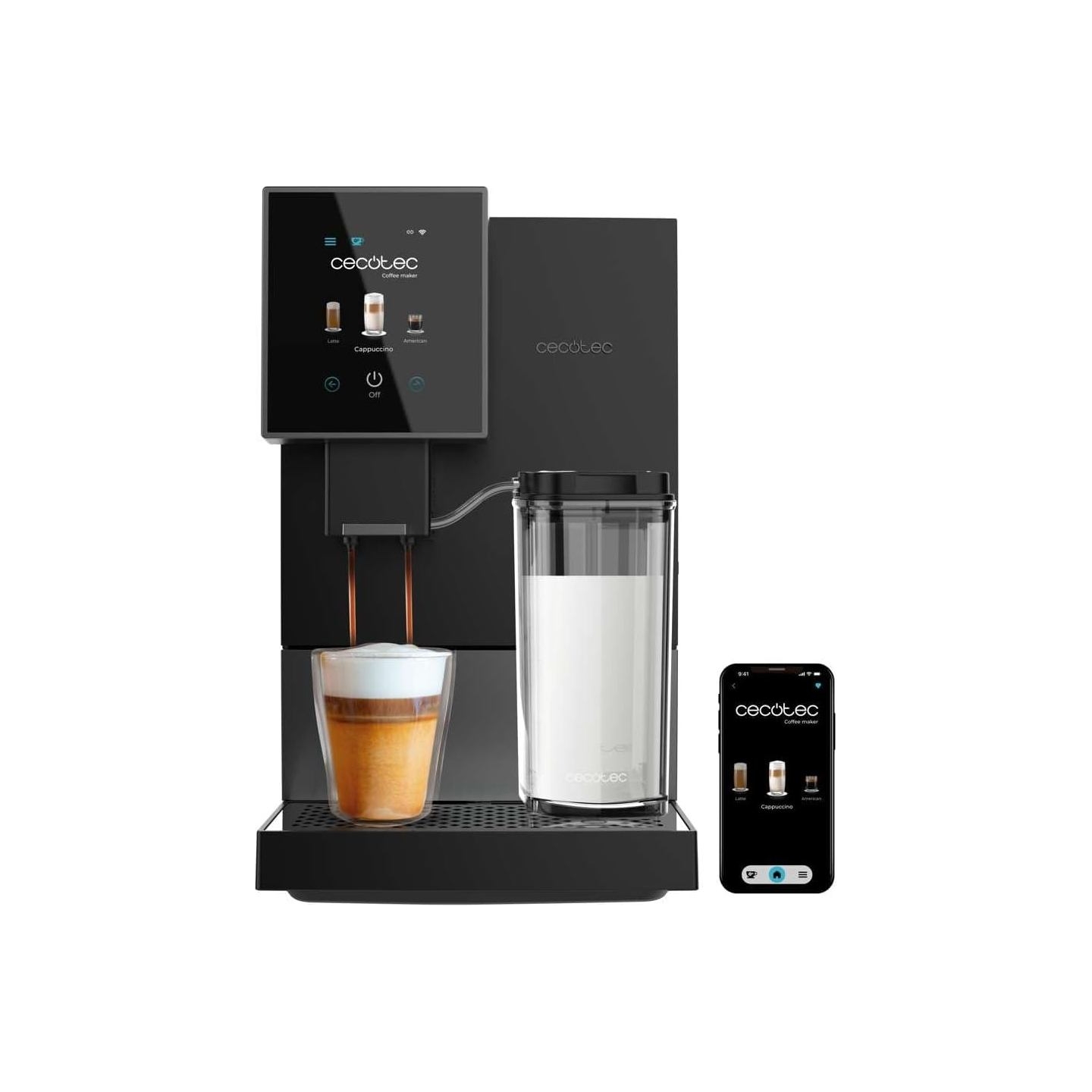 Cecotec Coffee Maker | Cremmaet Compactccino Connected | Pump pressure 19 bar | Built-in milk frother | Super-automatic | Black