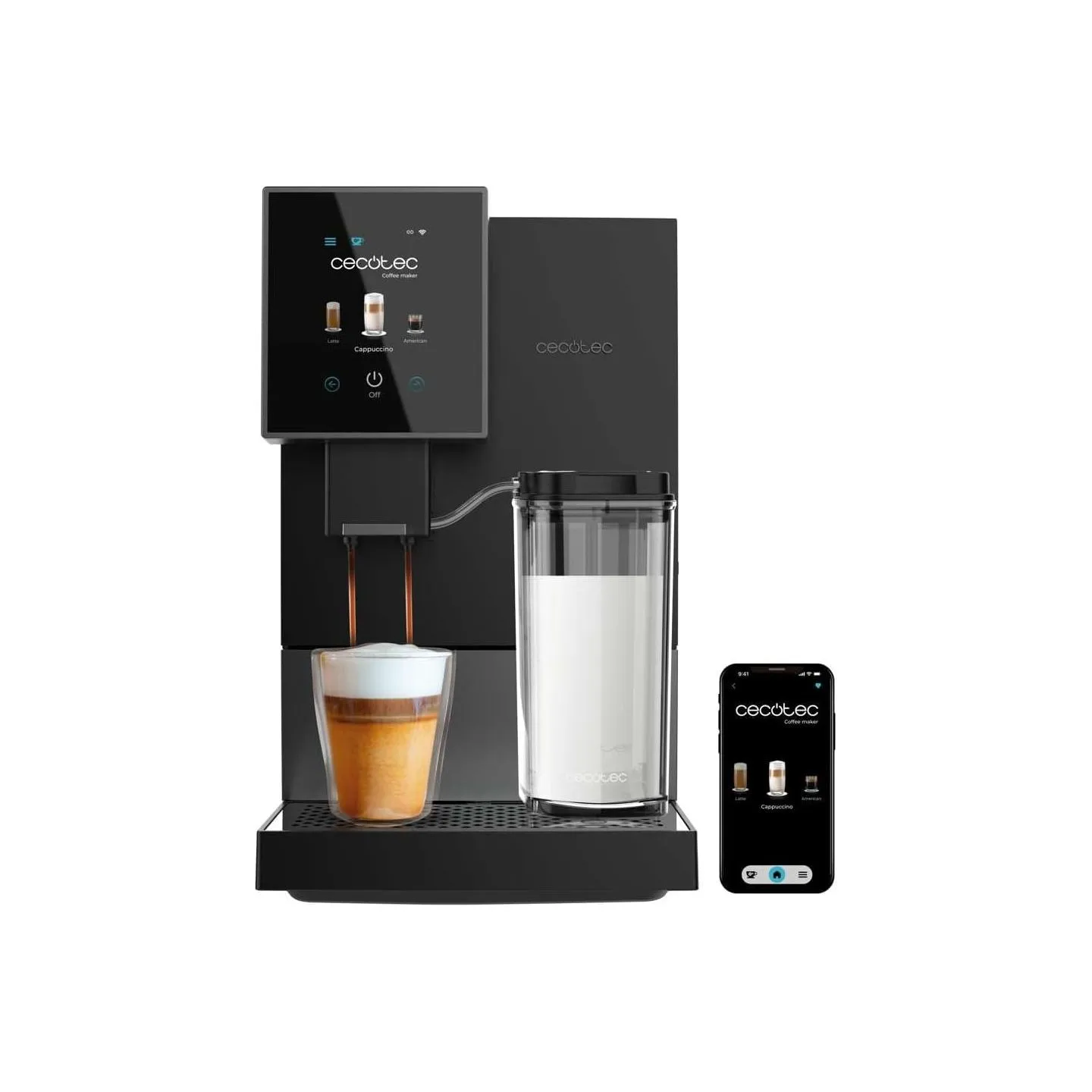Cecotec Coffee Maker | Cremmaet Compactccino Connected | Pump pressure 19 bar | Built-in milk frother | Super-automatic | Black