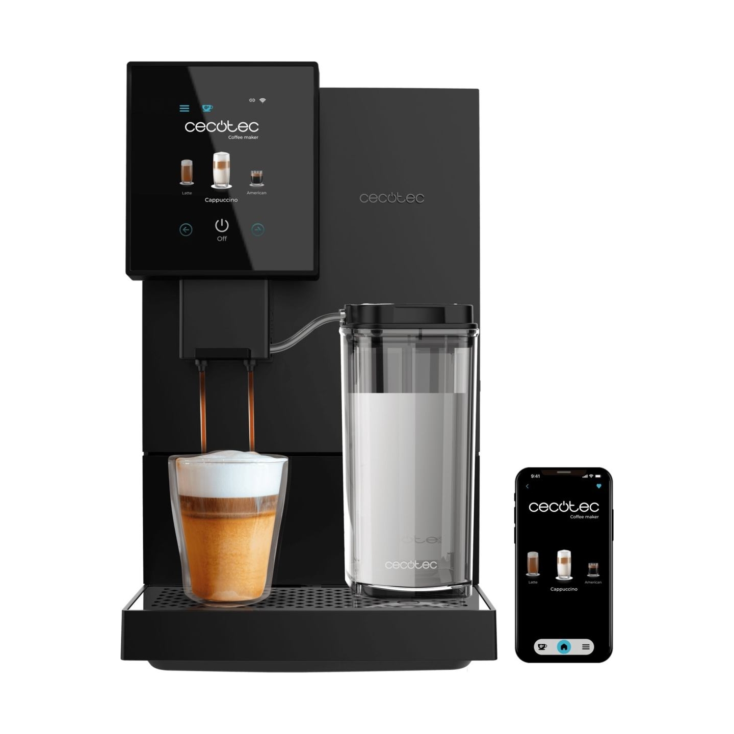 Cecotec Coffee Maker | Cremmaet Compactccino Connected | Pump pressure 19 bar | Built-in milk frother | Super-automatic | Black