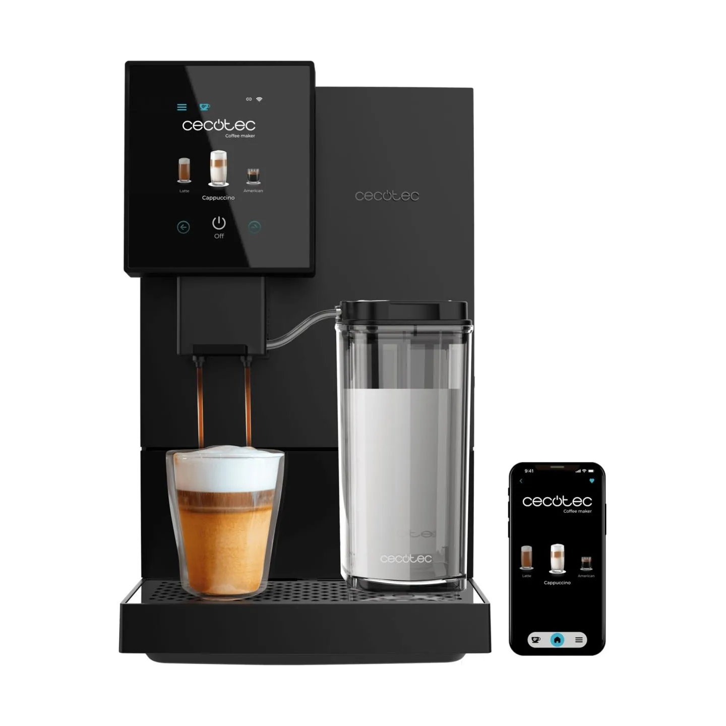 Cecotec Coffee Maker | Cremmaet Compactccino Connected | Pump pressure 19 bar | Built-in milk frother | Super-automatic | Black