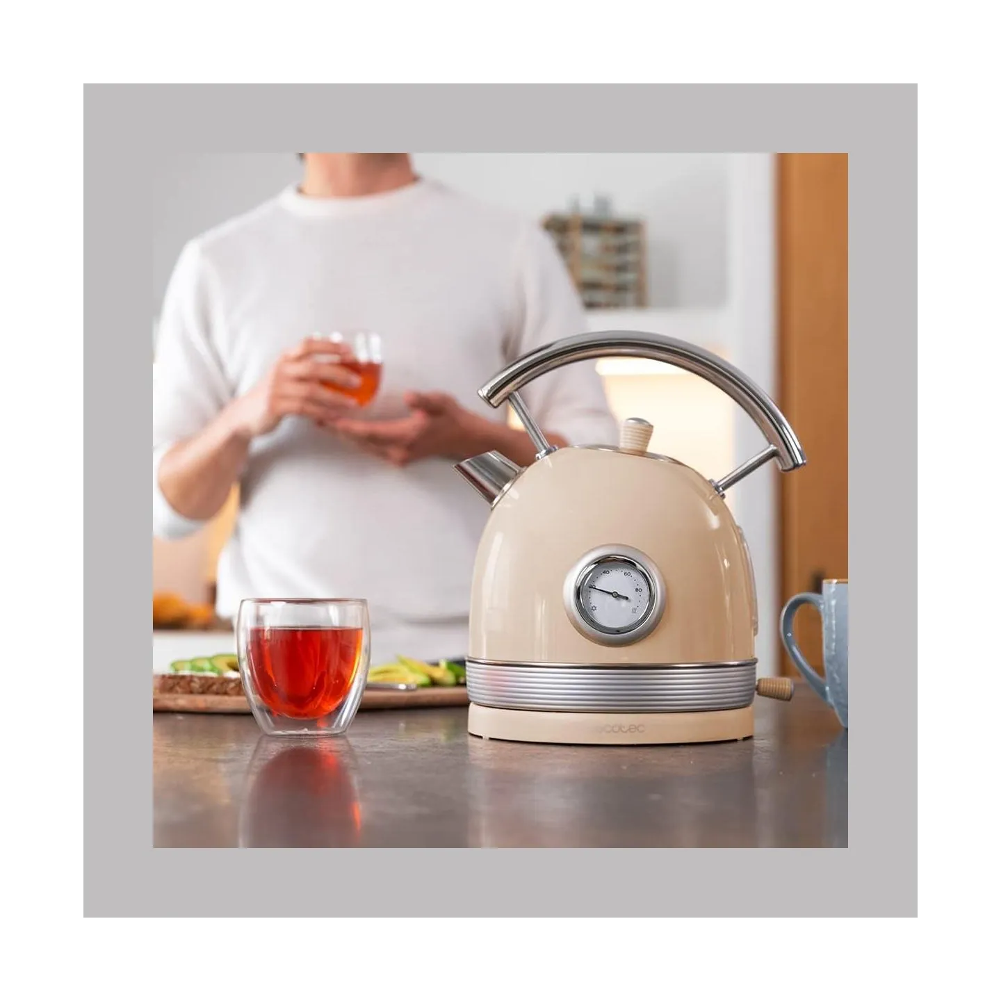 Cecotec Kettle | ThermoSense 420 Vintage | 2200 W | Electric | 1.8 L | Stainless steel | 360° rotational base | Light Beige
