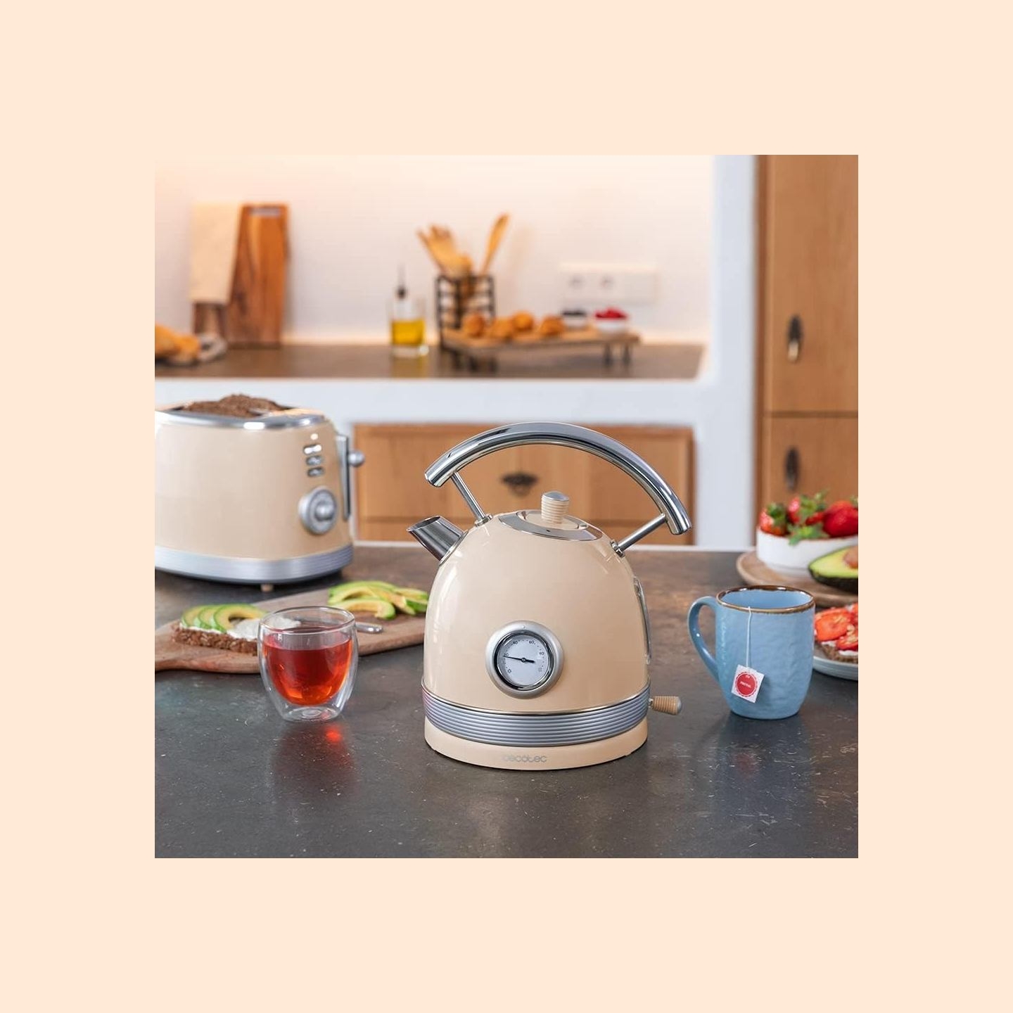 Cecotec Kettle | ThermoSense 420 Vintage | 2200 W | Electric | 1.8 L | Stainless steel | 360° rotational base | Light Beige