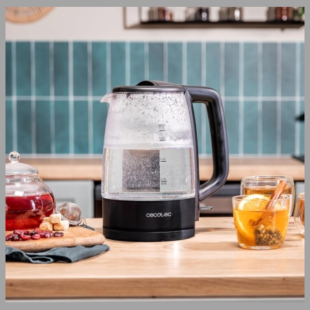Cecotec Kettle | ThermoSense 320 Clear | 2200 W | Electric | 1.7 L | Glass | 360° rotational base | Black/Transparent