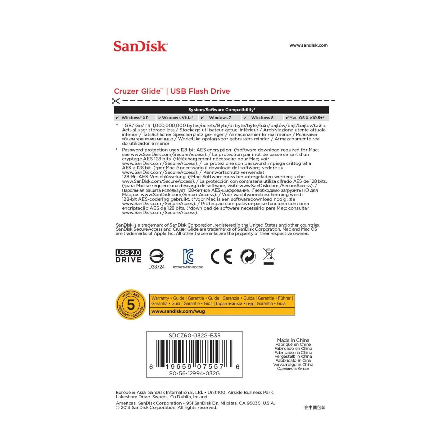 Sandisk MEMORY DRIVE FLASH USB2 32GB/SDCZ60-032G-B35 SANDISK