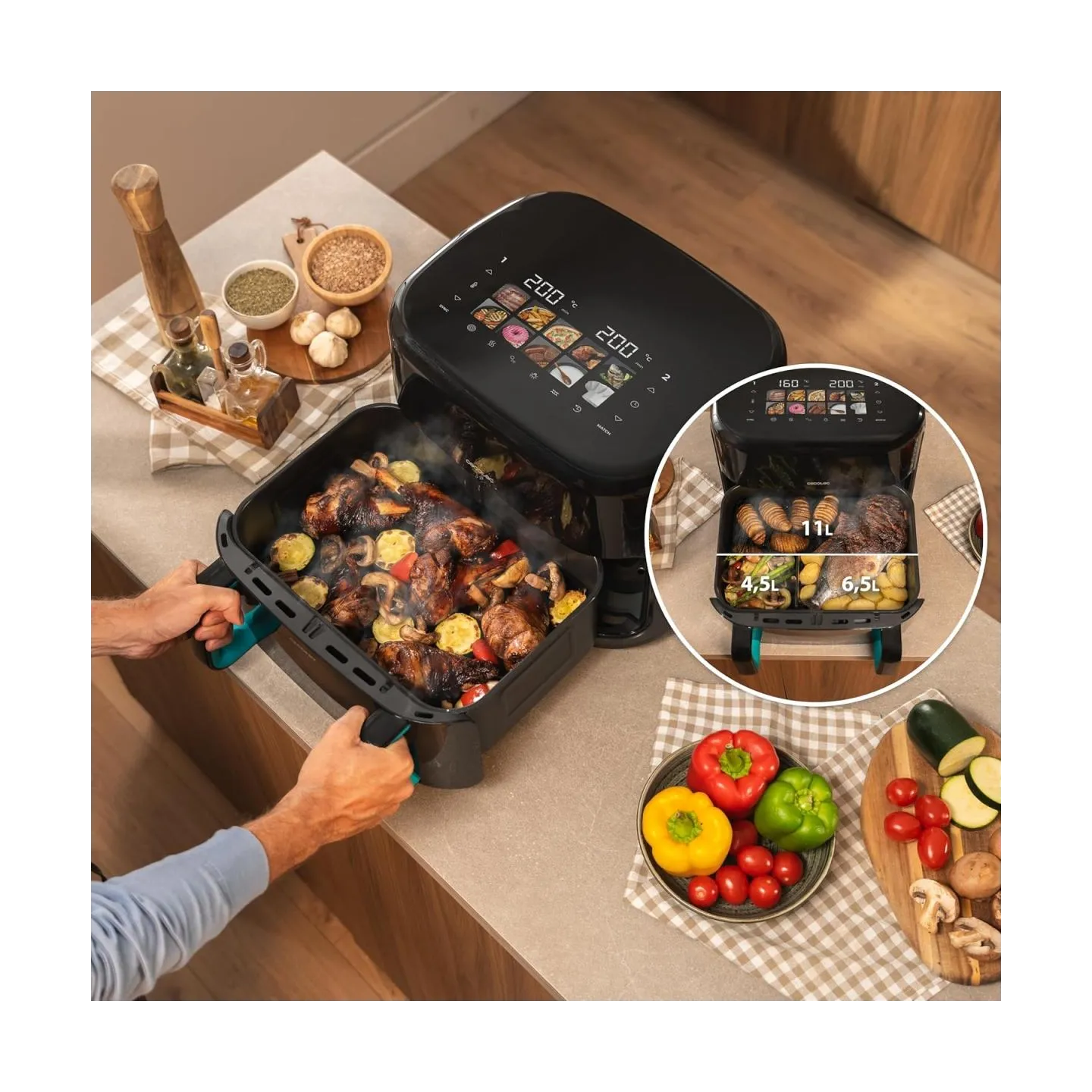 Cecotec Double hot air fryer | Cecofry&Grill Smokin'Prime 11000 | Power 2800 W | Capacity 11 L | Black