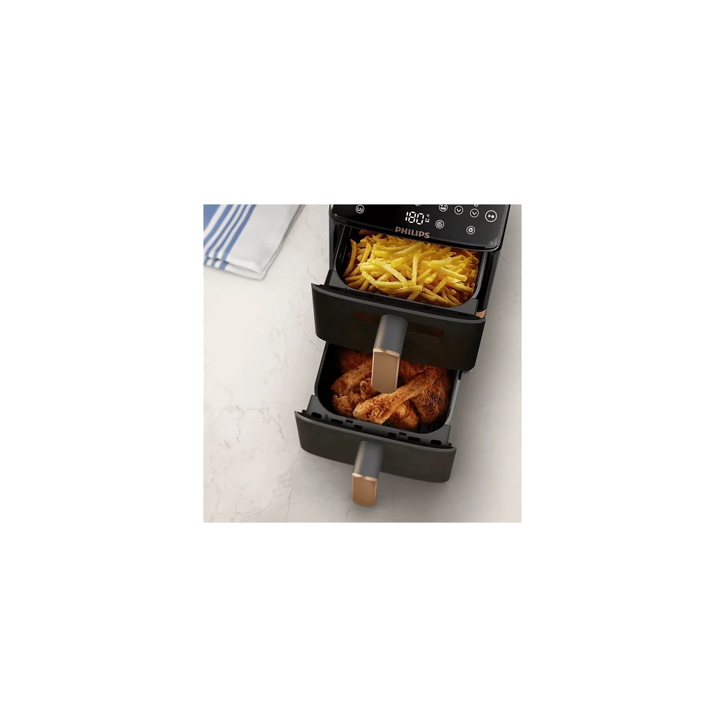 Philips Airfryer, Dual Basket | NA462/80 4000 Series | Capacity 10 L | Power 2750 W | RapidAir | Silk White/Beige