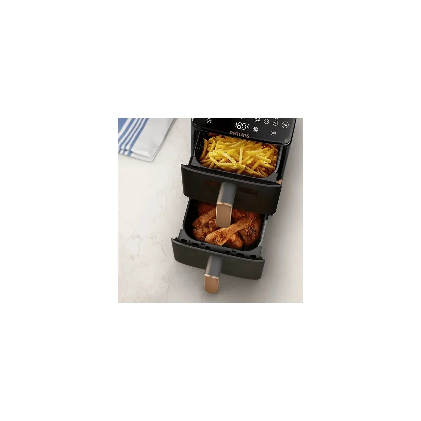 Philips Airfryer, Dual Basket | NA462/80 4000 Series | Capacity 10 L | Power 2750 W | RapidAir | Silk White/Beige