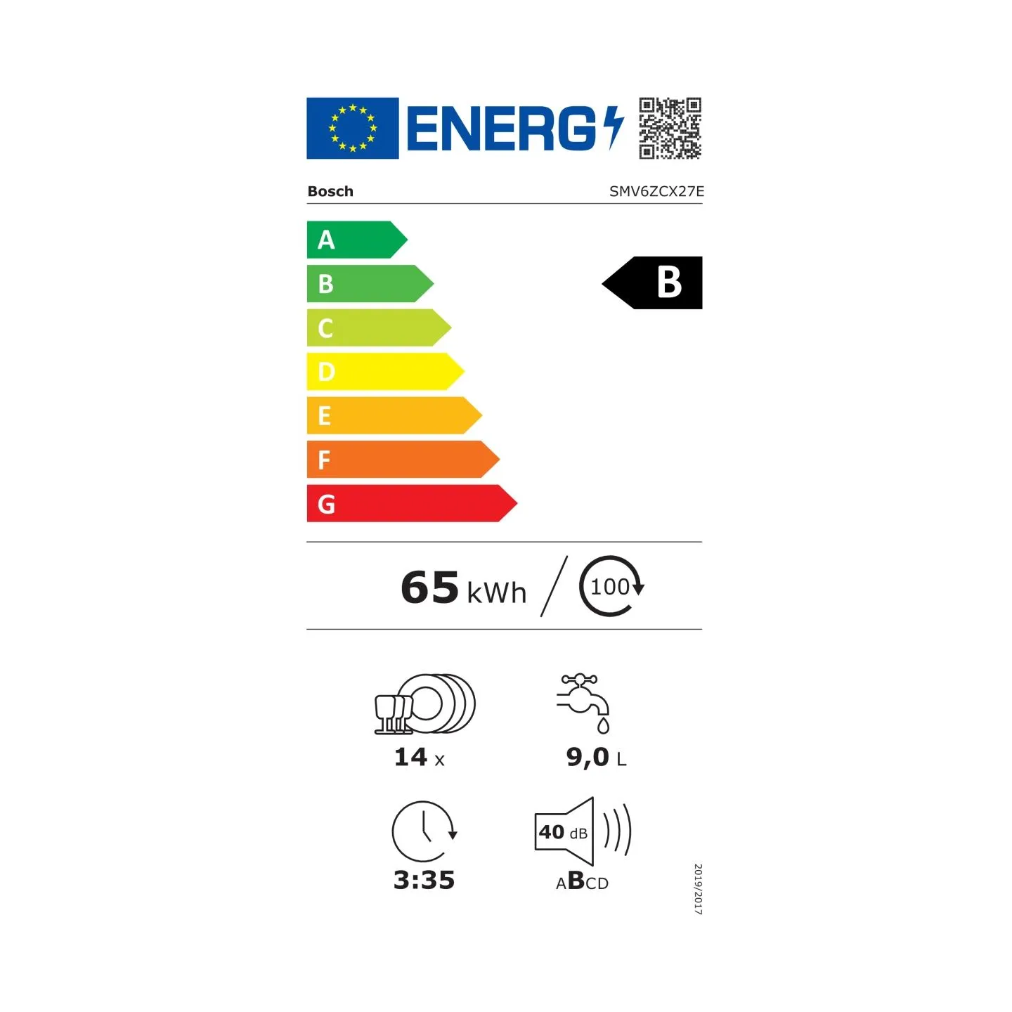 Bosch Dishwasher | SMV6ZCX27E | Built-in | Width 60 cm | Number of place settings 14 | Number of programs 6 | Energy efficiency 
