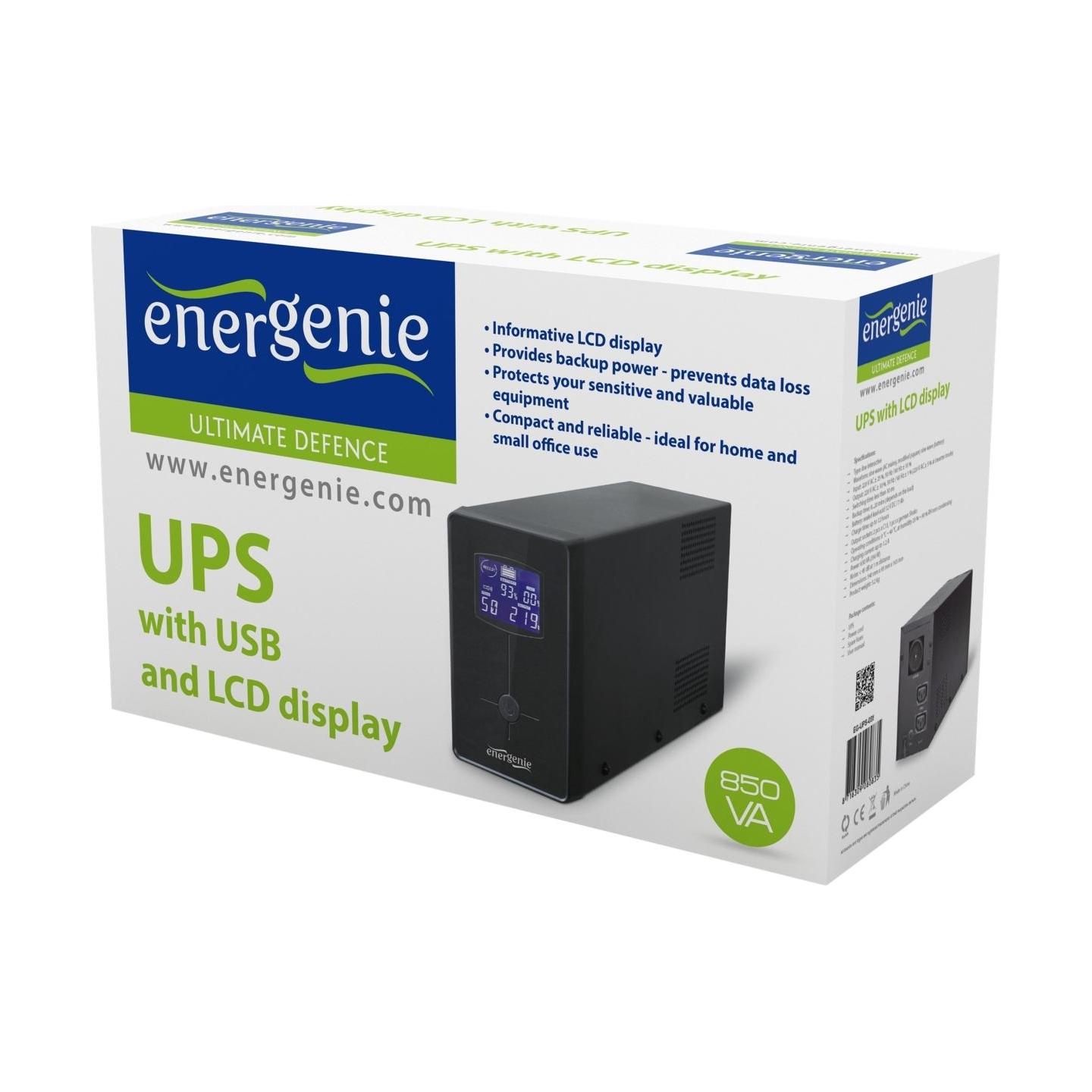 Energenie | UPS with USB and LCD display, Black | 850 VA | 220 V