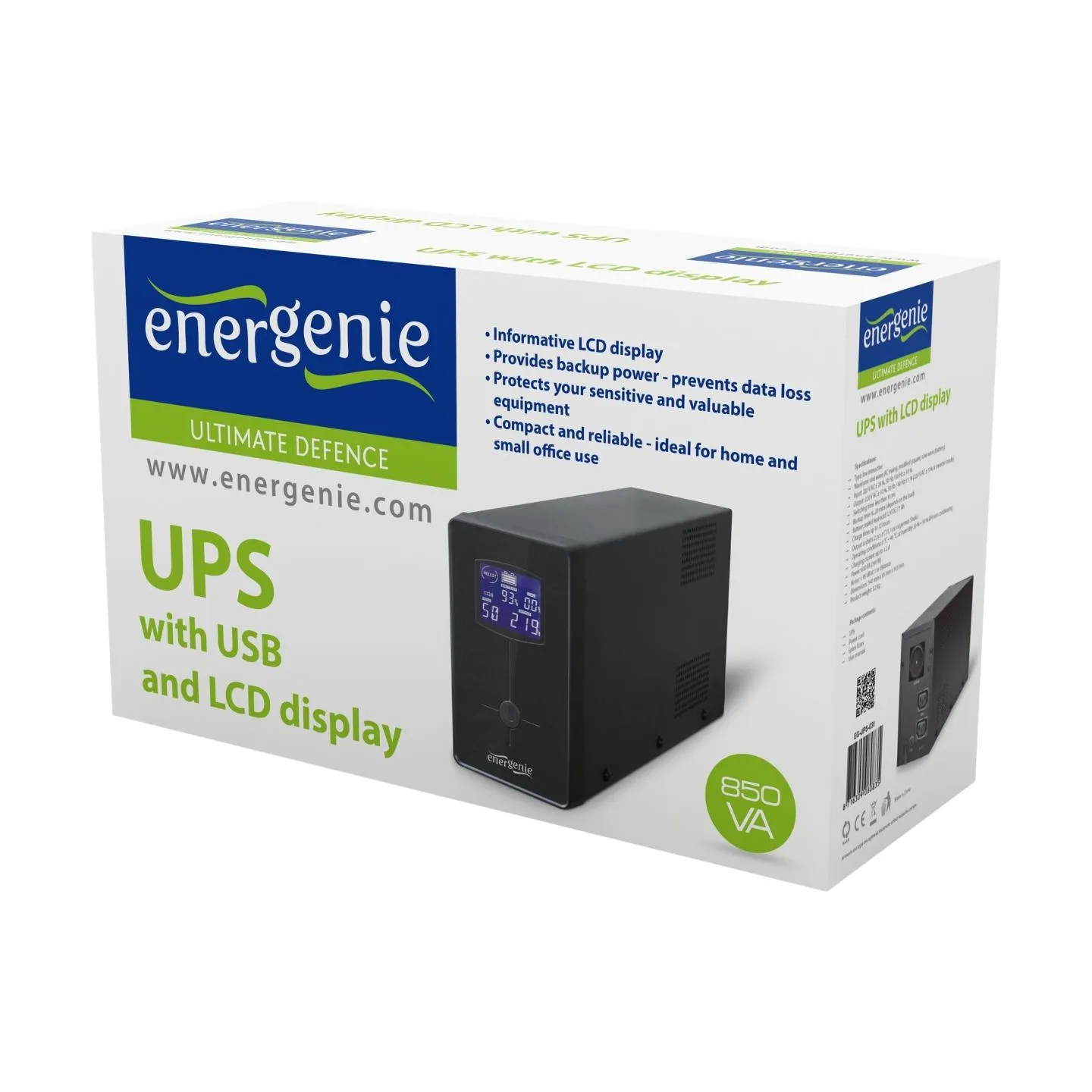 Energenie | UPS with USB and LCD display, Black | 850 VA | 220 V