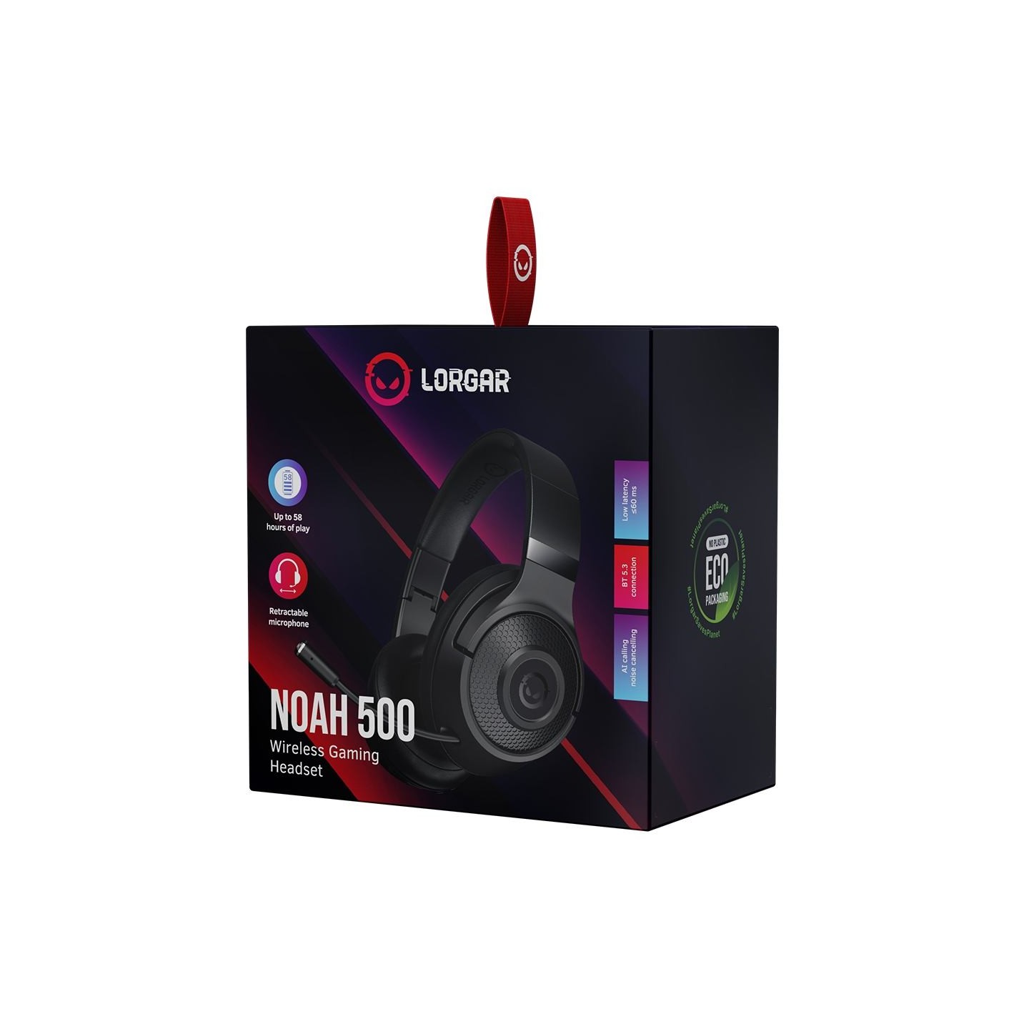 Lorgar Noah 500, Wireless Gaming headset with microphone, JL7006, BT 5.3, battery life up to 58 h (1000mAh), USB (C) charging ca