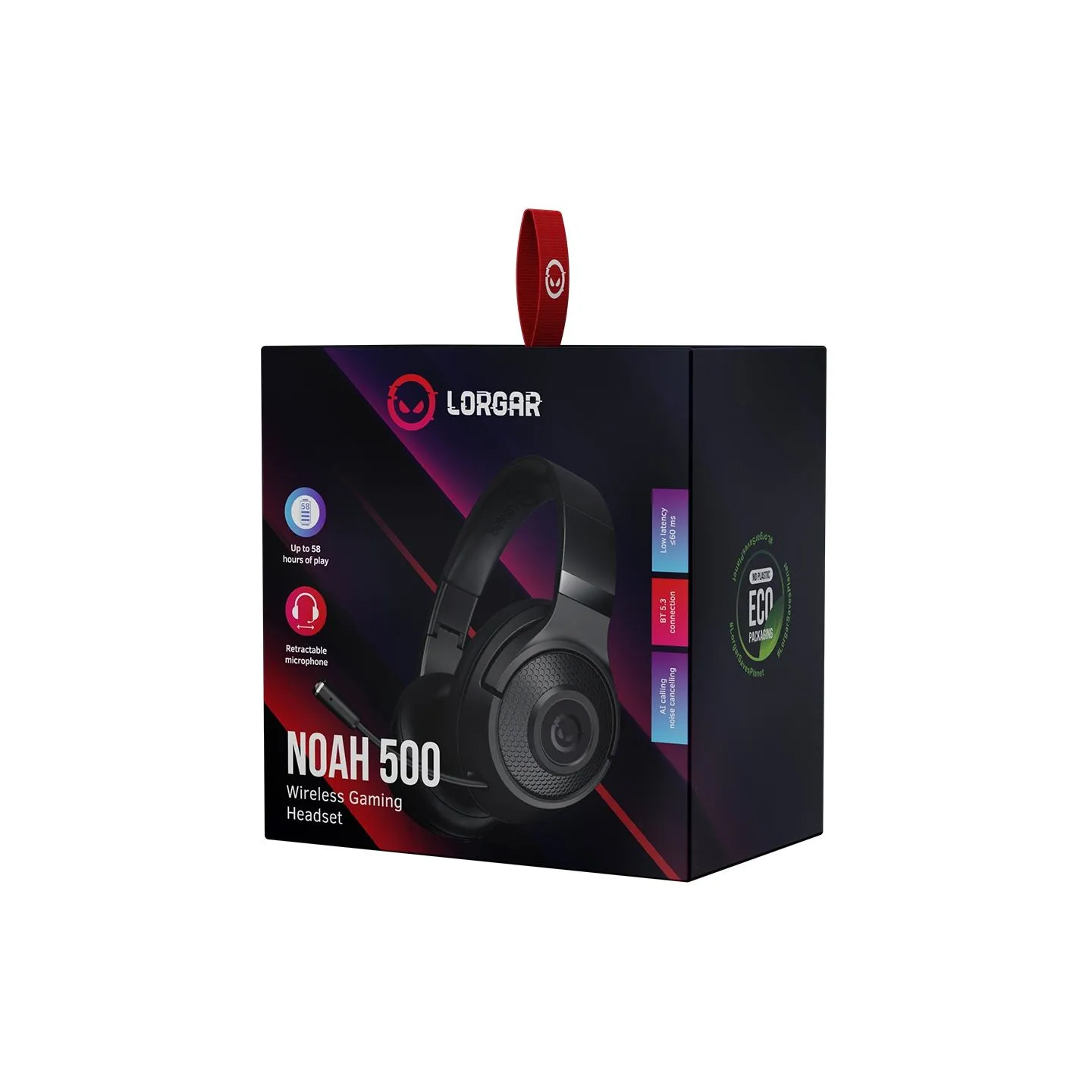 Lorgar Noah 500, Wireless Gaming headset with microphone, JL7006, BT 5.3, battery life up to 58 h (1000mAh), USB (C) charging ca