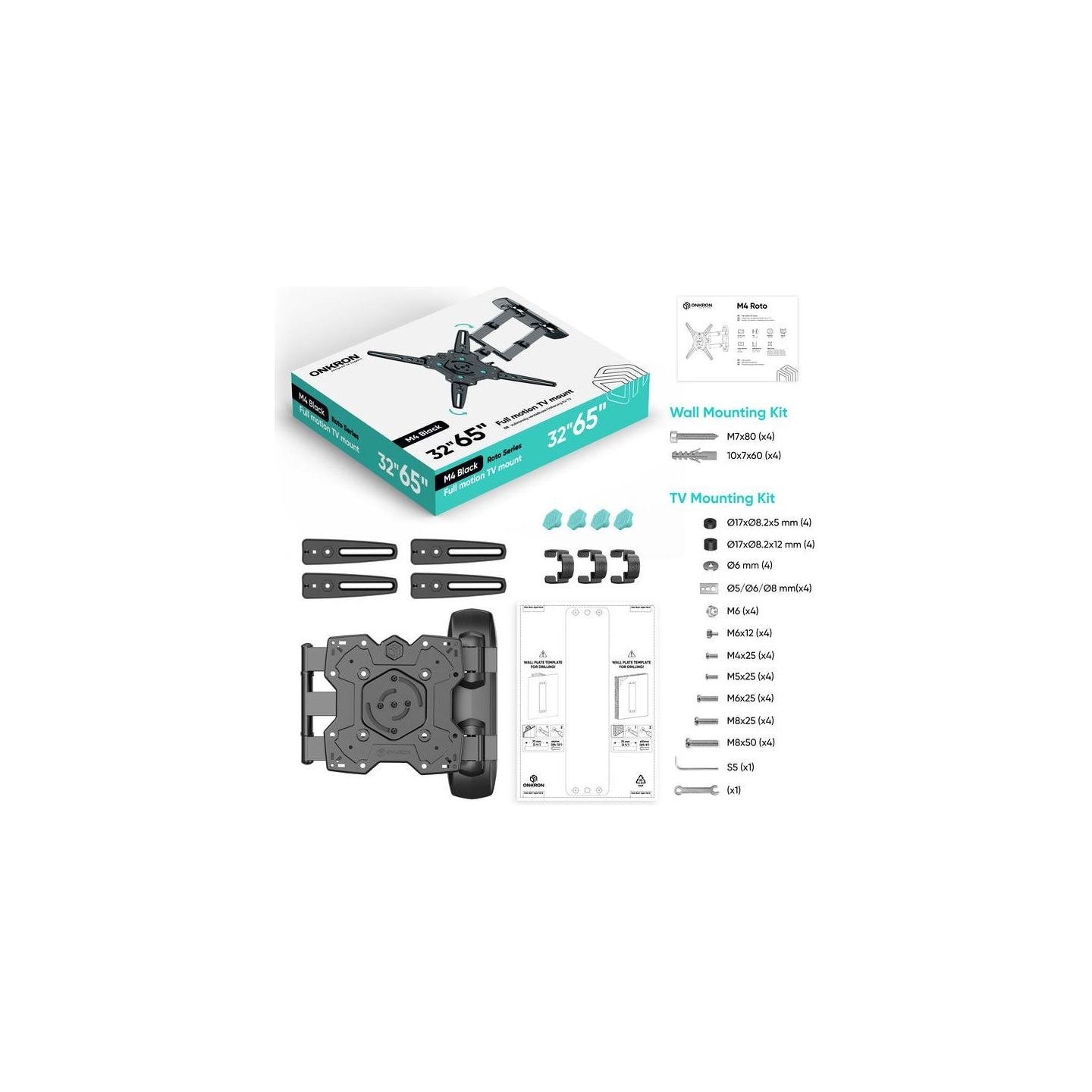 Onkron TV SET ACC WALL MOUNT /32-65"/BLACK M4R-B ONKRON
