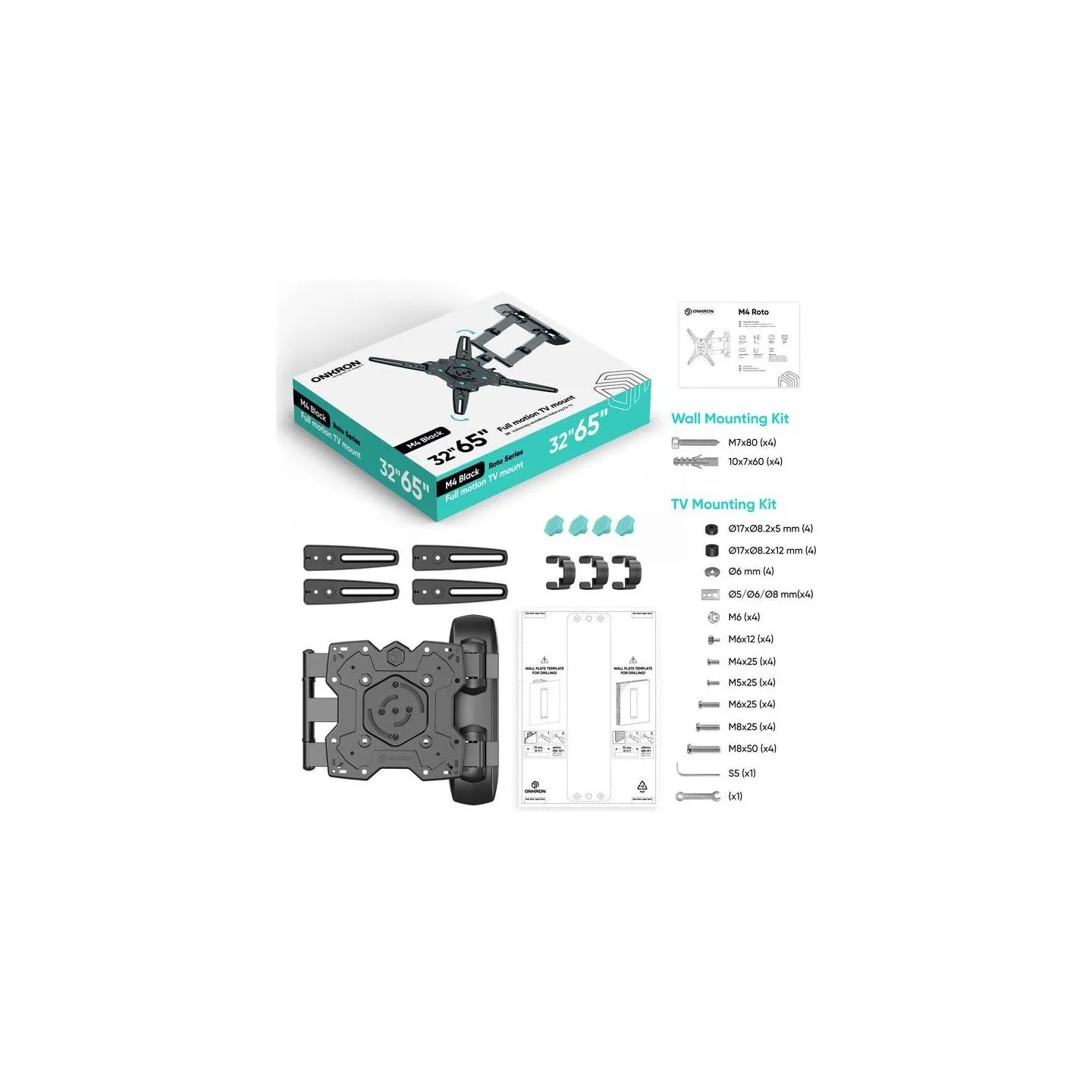 Onkron TV SET ACC WALL MOUNT /32-65"/BLACK M4R-B ONKRON