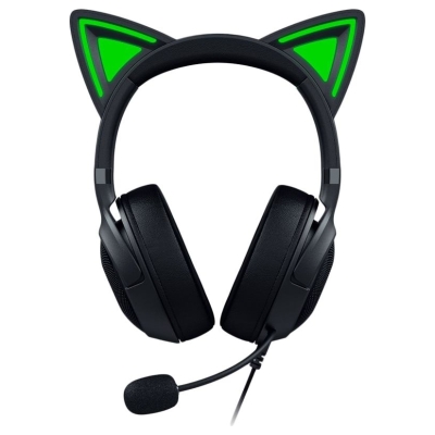 Razer Kraken Kitty V2 - Black, Gaming headset, Kitty Ears, Stream Reactive Lighting, HyperClear Cardioid Mic, 40 mm TriForce Dri