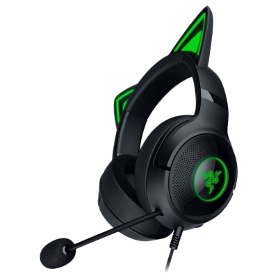 Razer Kraken Kitty V2 - Black, Gaming headset, Kitty Ears, Stream Reactive Lighting, HyperClear Cardioid Mic, 40 mm TriForce Dri