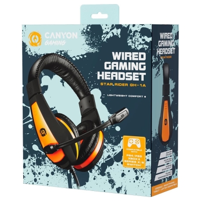 Canyon Star Raider GH-1A, Gaming headset 3.5mm jack with adjustable microphone and volume control, with 2in1 3.5mm adapter, cabl