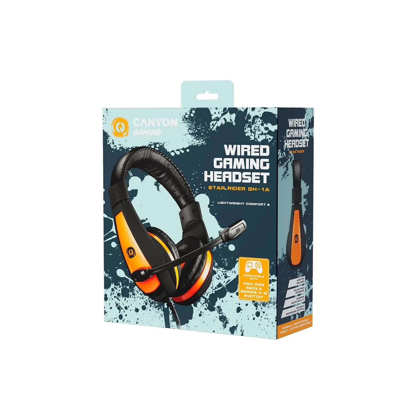 Canyon Star Raider GH-1A, Gaming headset 3.5mm jack with adjustable microphone and volume control, with 2in1 3.5mm adapter, cabl